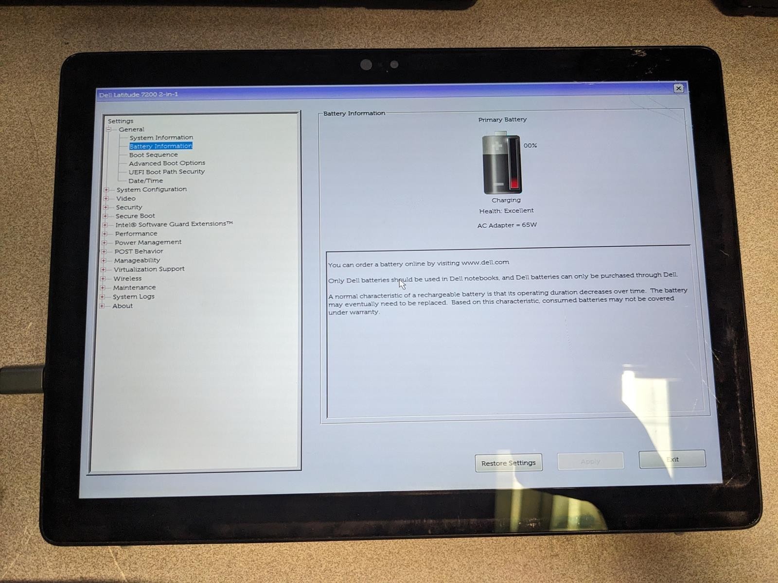 DELL LATITUDE 7200 2-IN-1 i5-8365U @ 1.60GHz, 8GB RAM, NO HDD/OS – (FOR PARTS)