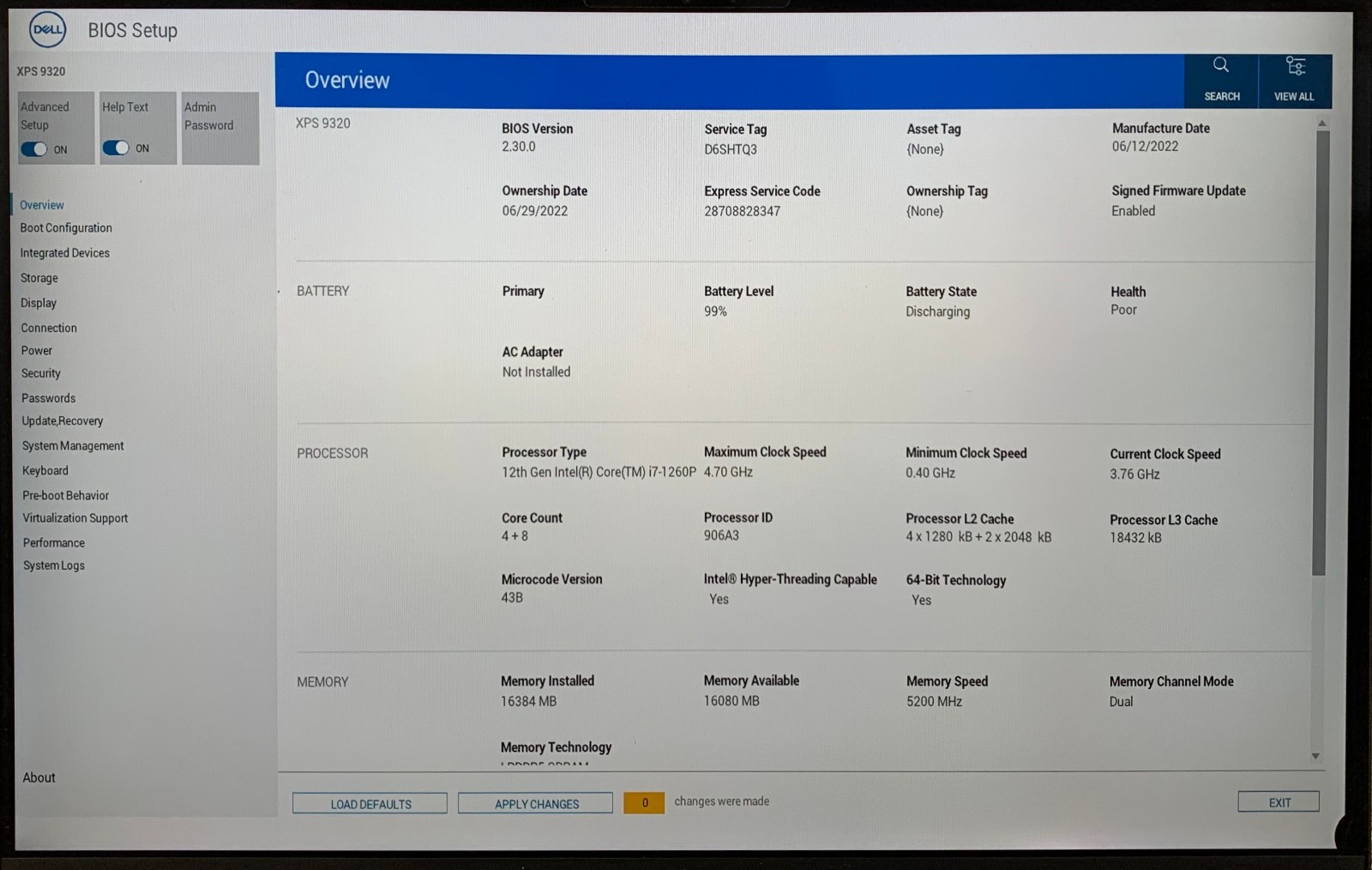 Dell XPS 13 Plus 9320 13.3″ Touch Laptop i7-1260P 16GB RAM 512GB NVMe, As Is