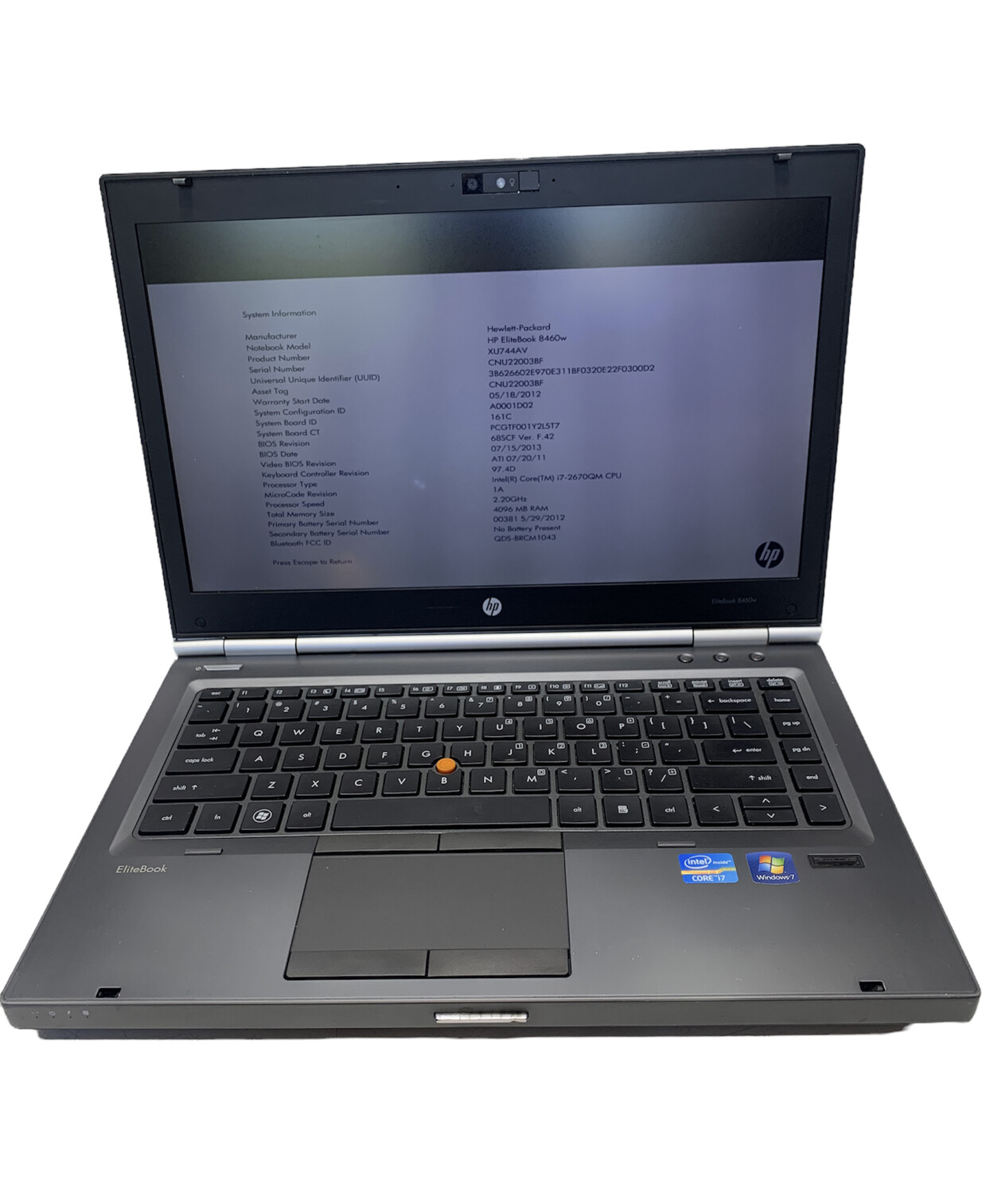 HP EliteBook 8460W i7-2670QM 2.20GHz 4GB not hard drive