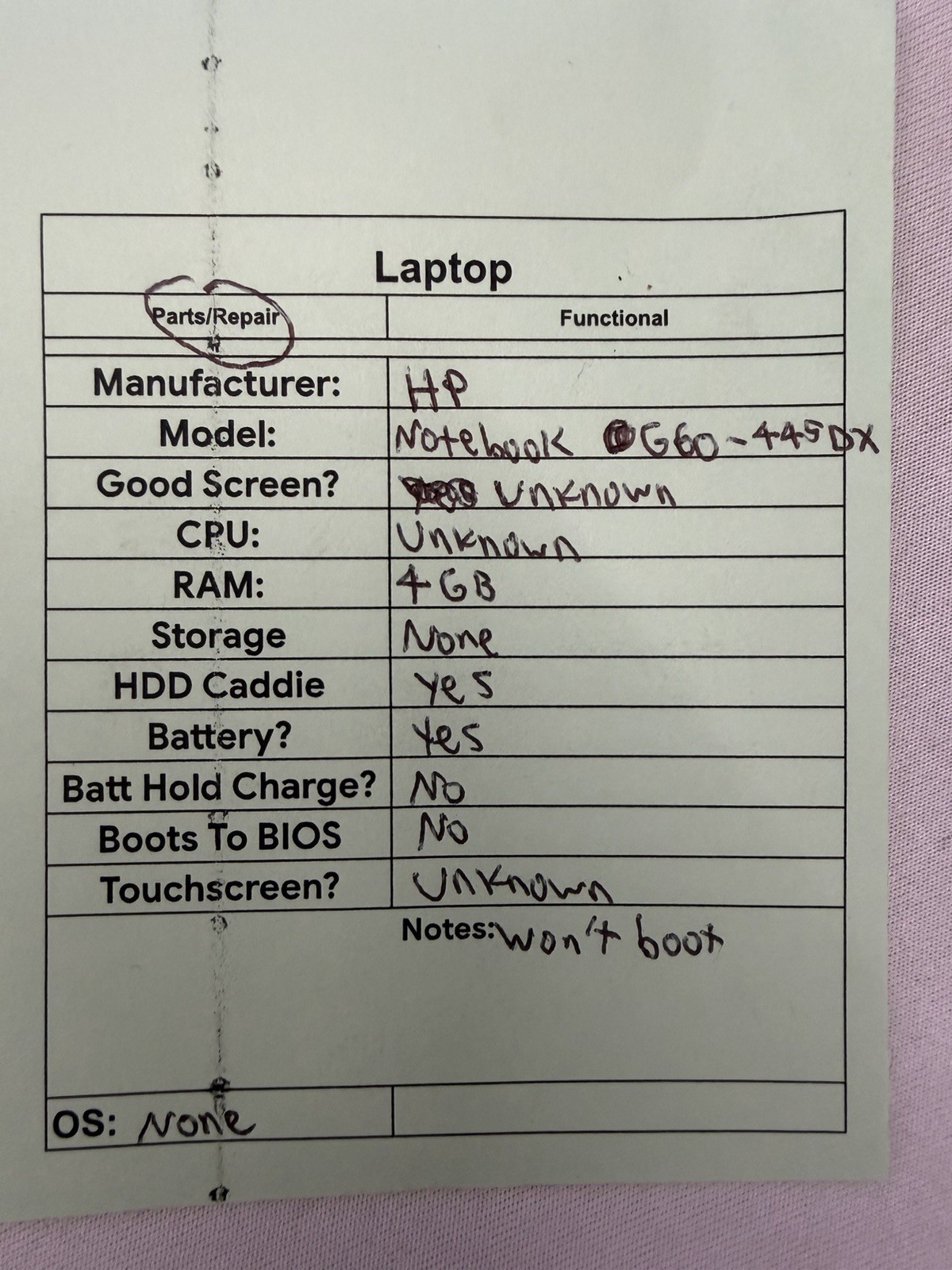 HP Notebook G60-445DX Laptop – Unknown if Screen is Good – RAM 4 GB – Read Des