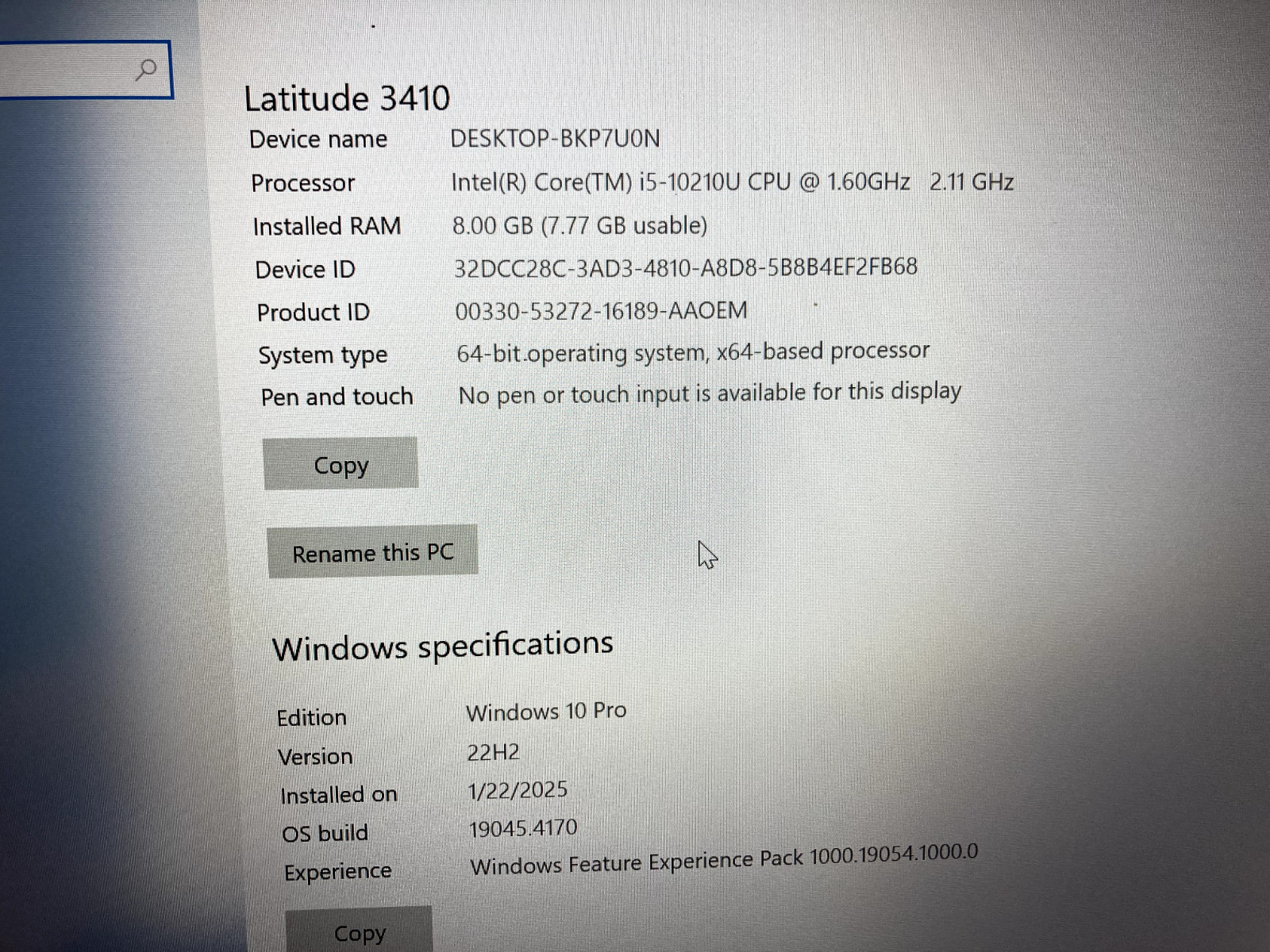 Dell Latitude 3410 14″ Core i5-10210U @1.60GHz 8GB RAM 256GB SSD Win 10 Pro