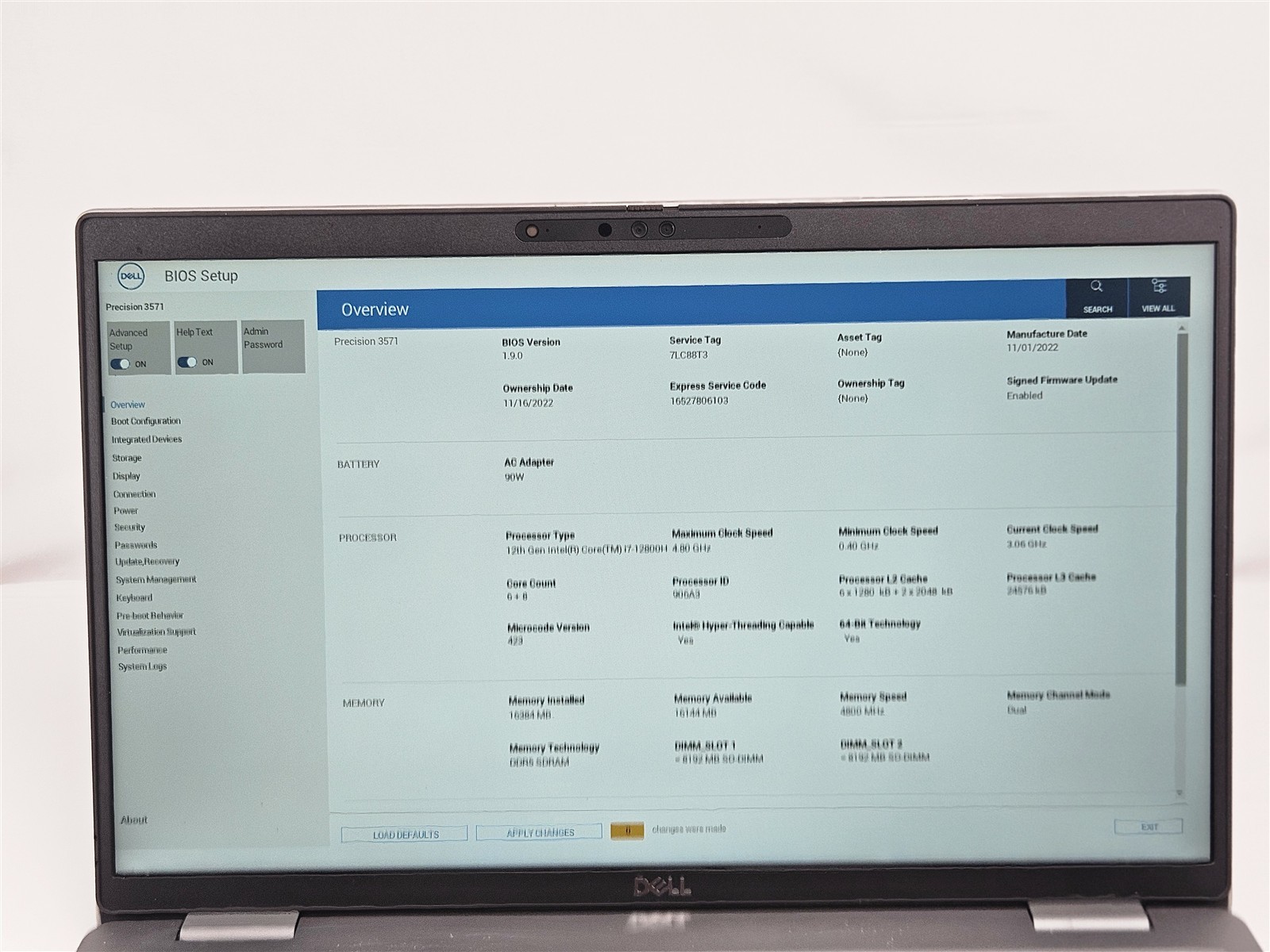 Dell Precision 3571 i7-12800H 16GB RAM 512GB SSD NVIDIA T600 4GB