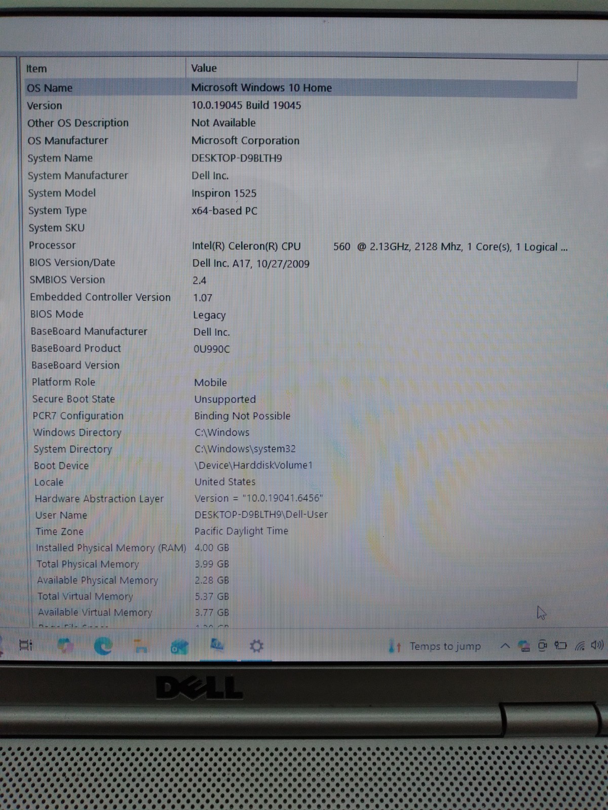 Dell Inspiron 1525 Laptop | Celeron 560 @ 2.2GHz, 4GB RAM, 250GB HDD, Win10Home
