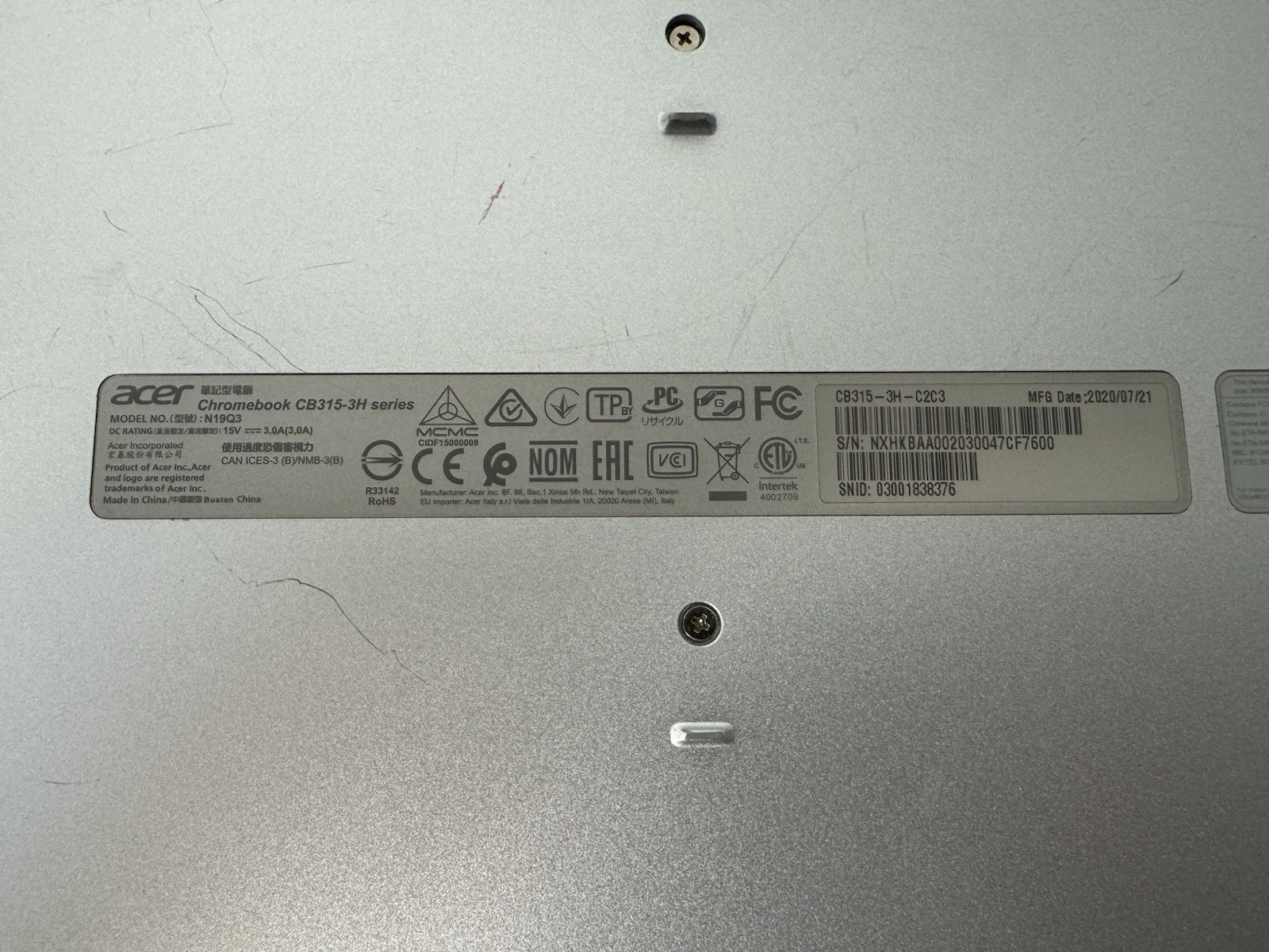 Acer Chromebook 315 CB315-3H-C2C3 Untested