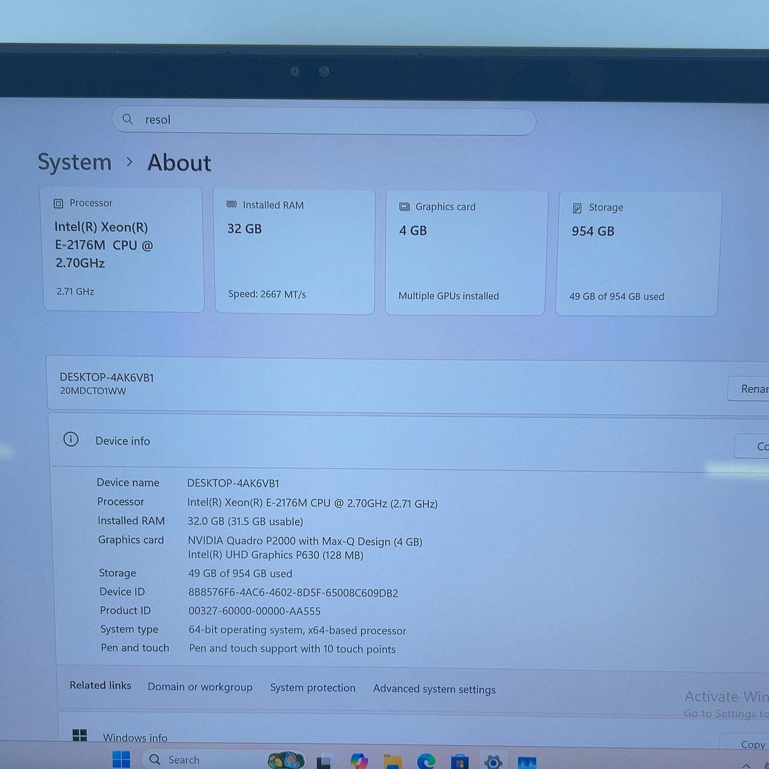 Lenovo ThinkPad P1 Gen 1 15.6″ Xeon E-2176M 2.7GHz 32GB RAM 1TB SSD Quadro P2000