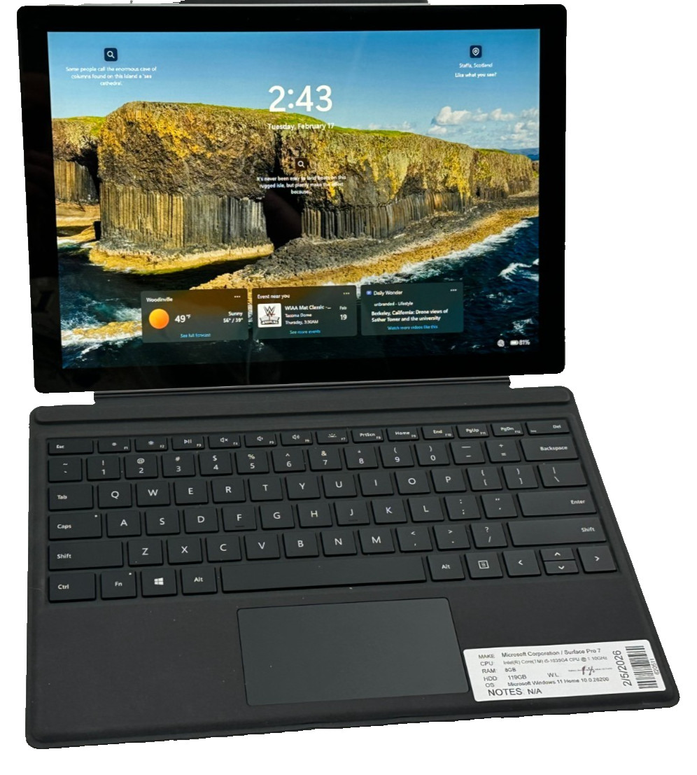 MICROSOFT SURFACE PRO 7 LAPTOP CORE i5-1035g4 @ 1.10Ghz 8GB RAM 119GB SSD (lp660