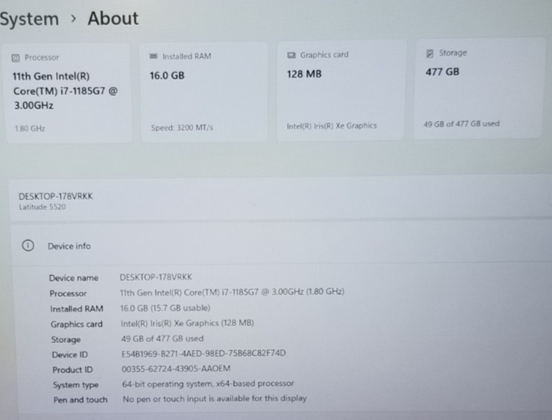 Dell Latitude 5520 15.6 FHD i7-1185G7 3.00GHz, 16GB RAM, 512GB NVMe, LTE, WIN 11