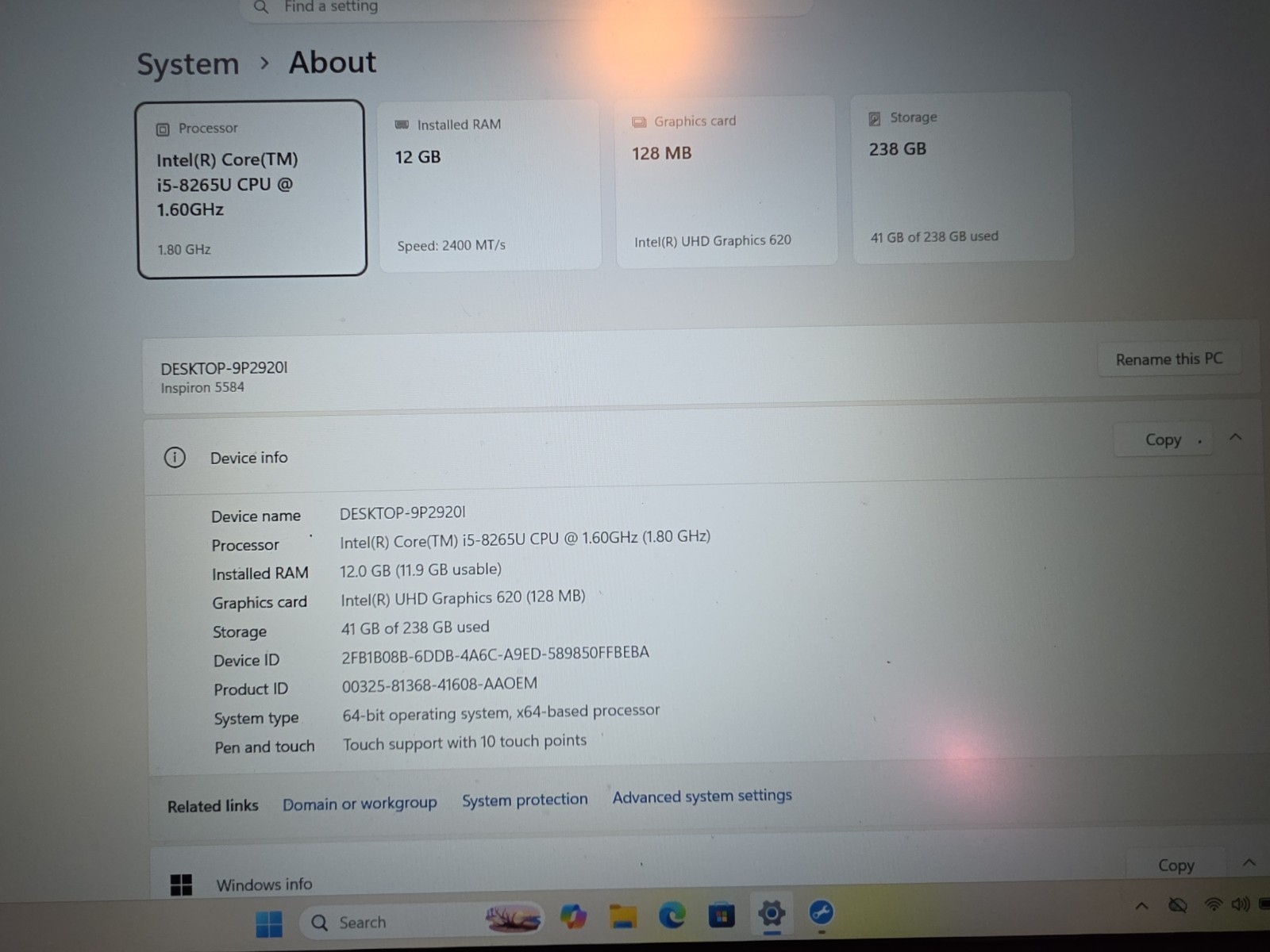 Dell Inspiron 15 5584 15.6″ 256GB Intel Core i5 8th Gen 12GB RAM Laptop Touch