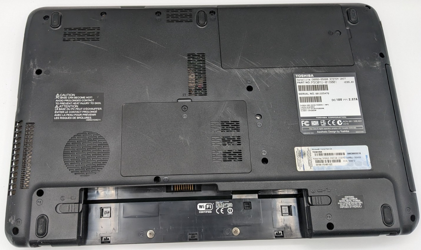 Toshiba Satellite C655D-S5200 AMD C-50 1GHz 2 GB NO HDD/Batt