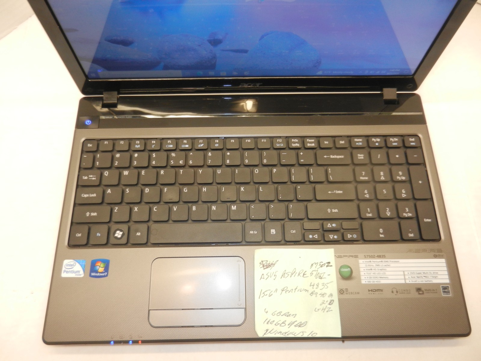 ACER ASPIRE 5750Z-4835 15.6″ PENTIUM B940@2.0GHZ 6GB RAM 160HDD WINDOWS 10