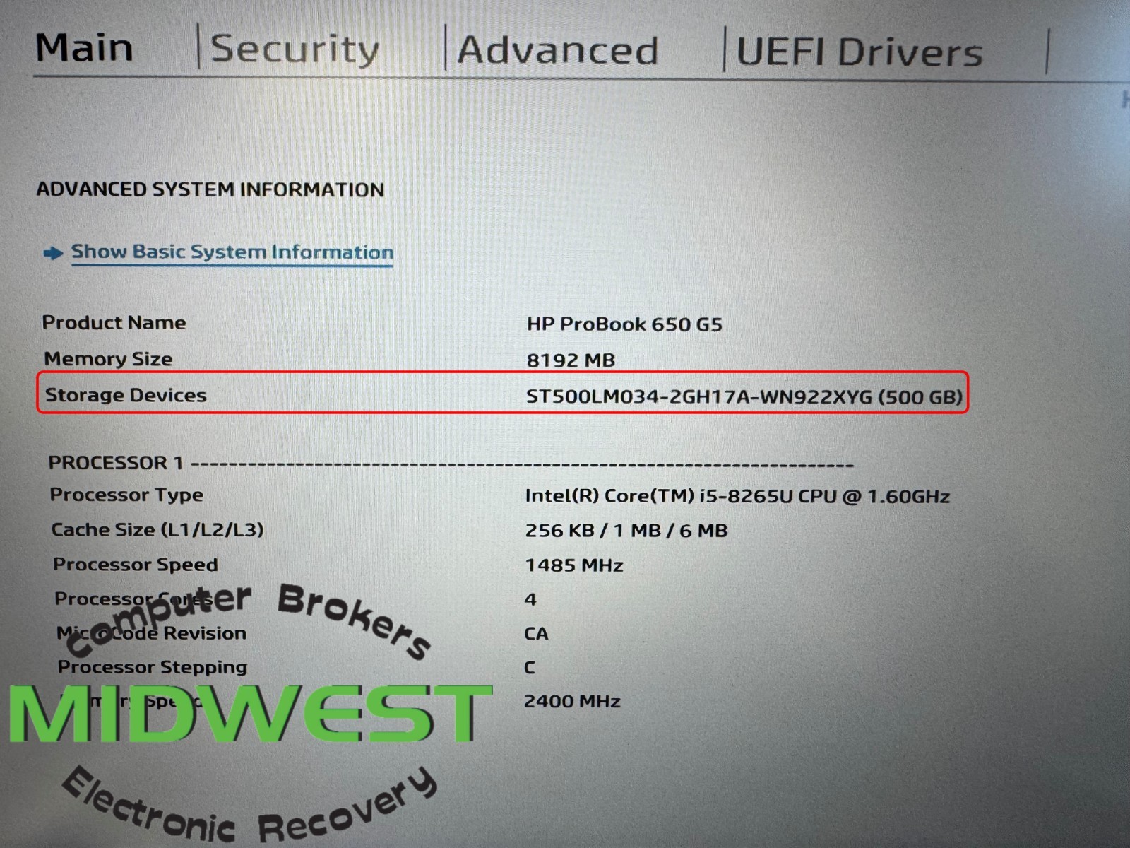 HP ProBook 650 G5 i5-8265U 1.6GHz 8GB 500GB HDD