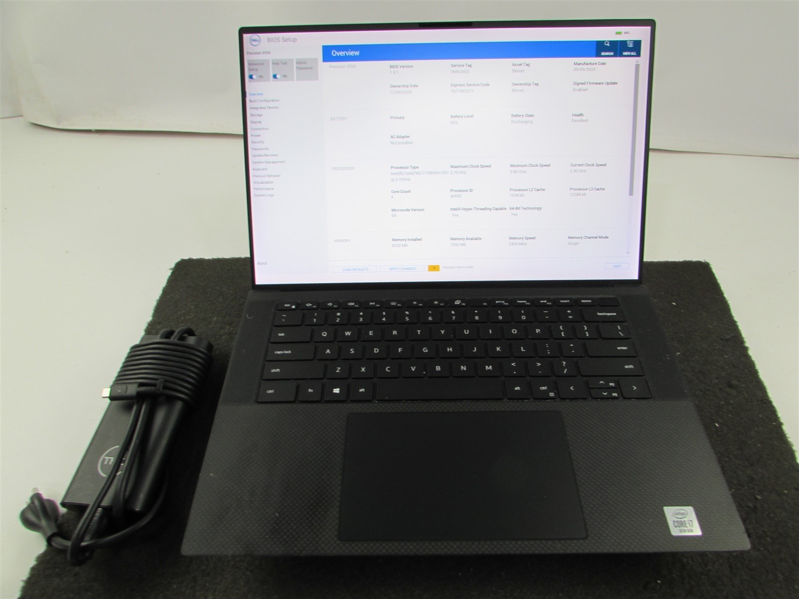 DELL PRECISION 5550 1920X1200 FHD CORE I7-10850H 512GB SSD 8GB RAM T1000 WIN 11