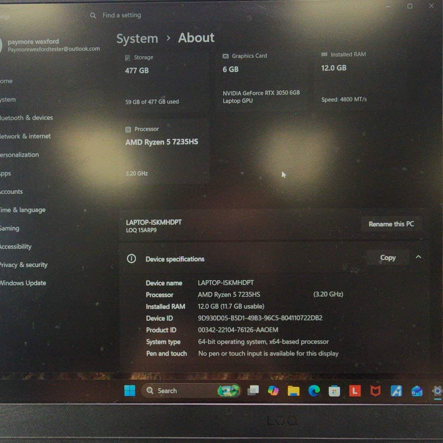 Lenovo LOQ 15 15.6″ Ryzen 5 7235HS 3.2GHz 12GB RAM 512GB SSD GeForce RTX 3050