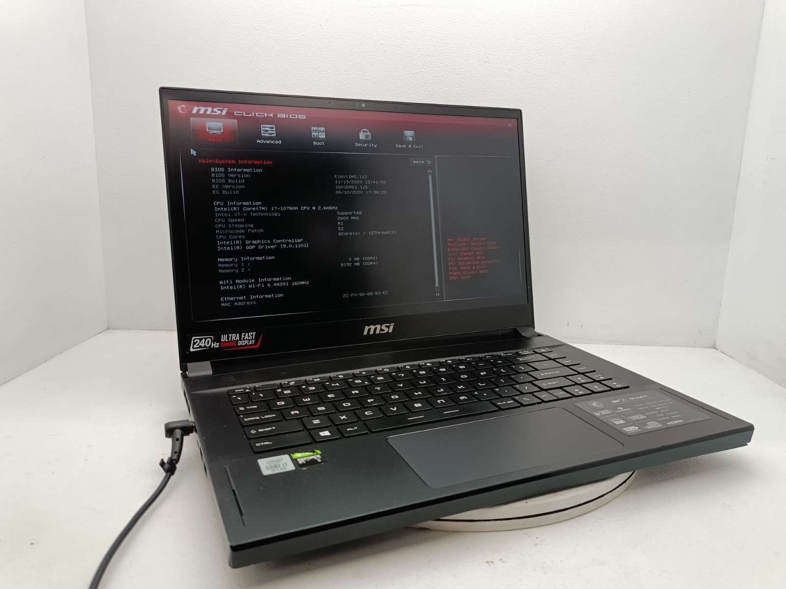 Broken MSI Stealth GS66 i7-10750H 8GB RAM No SSD RTX 2070 Bad GPU #91