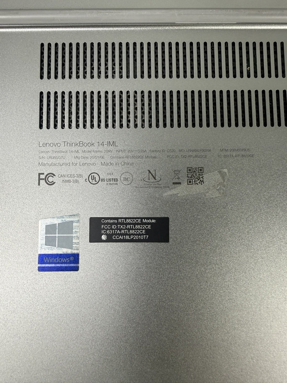 Lenovo ThinkBook 14-IML Intel i7-10510U 1.8GHz 20GB DDR4 512GB NVMe Win 11 Pro