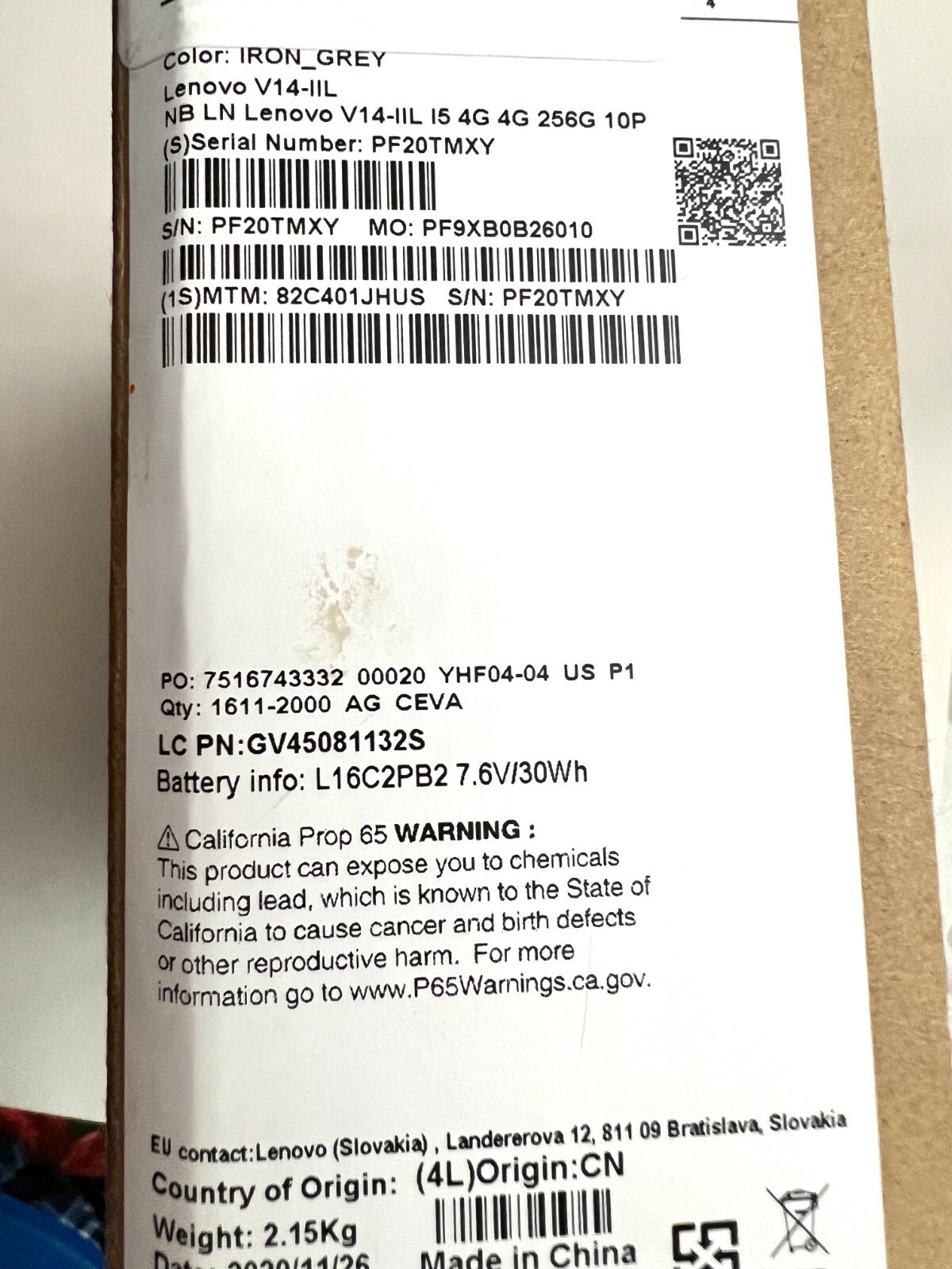 Lenovo V14-llL i5 8gb 256gb WIN 10 PRO 82C401JHUS BNIB