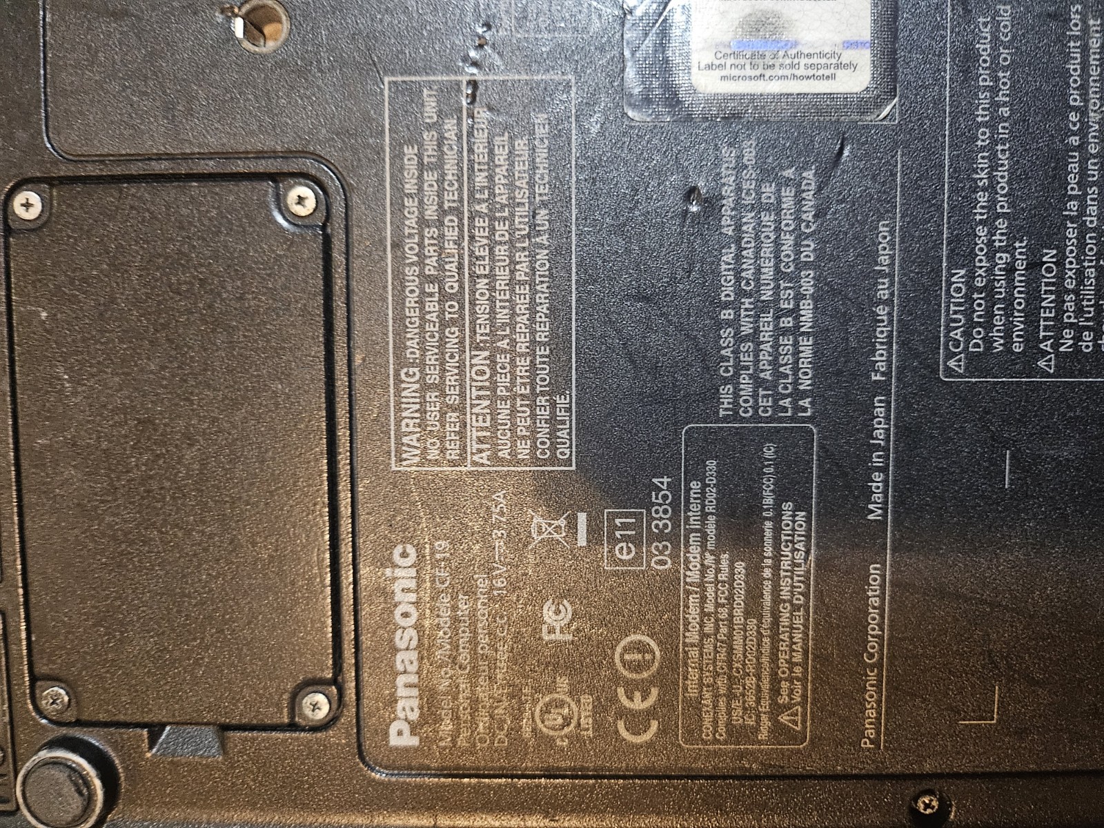 Panasonic Toughbook CF-19, Intel i5-540 4GB RAM, no HDD WITH STYLUS AND BATTERY