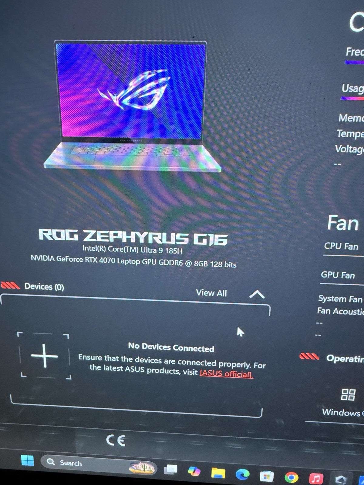 ASUS ROG Zephyrus G16 GU605MI Intel Ultra 9 RTX 4070 16GB 1TB SSD Gray