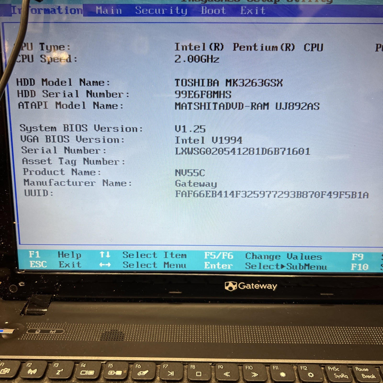 Gateway NV55C Intel Pentium P6100 2GHz 3 GB NO HDD