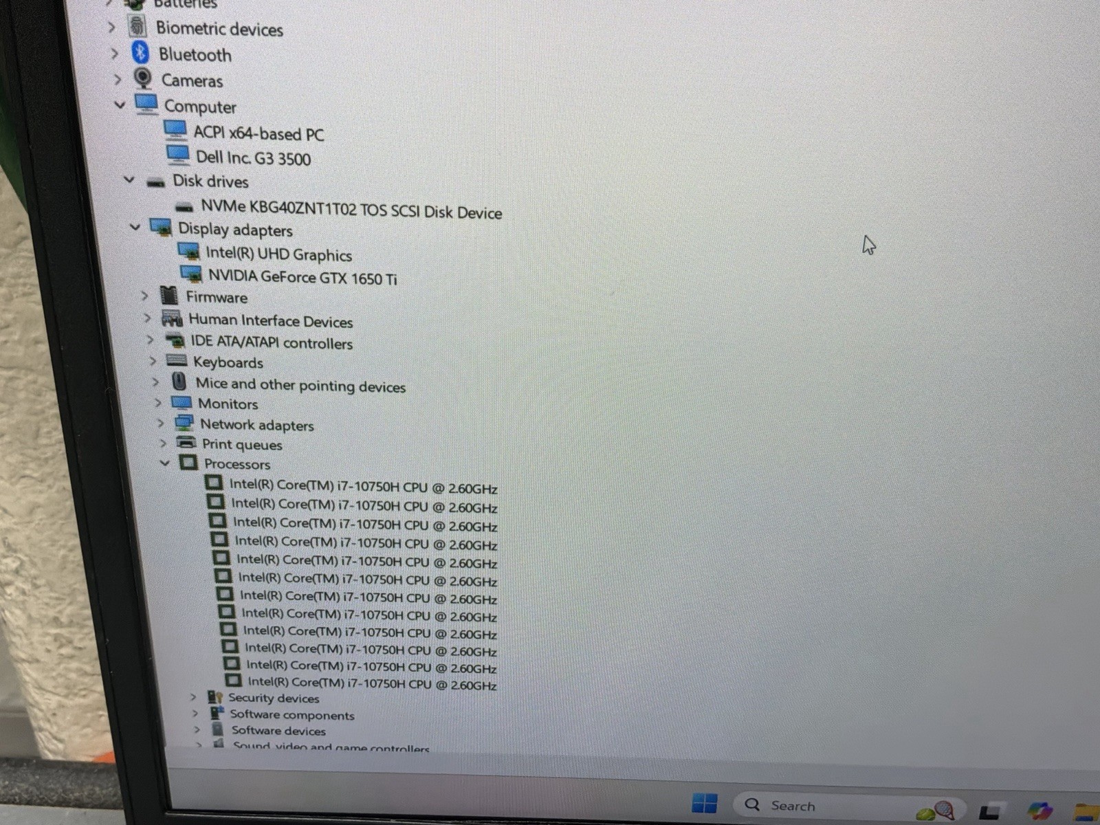 Dell G3 15 3500 15.6″ Intel i7-10750H 2.6GHz 32GB RAM 1TB SSD Nvidia GTX 1650