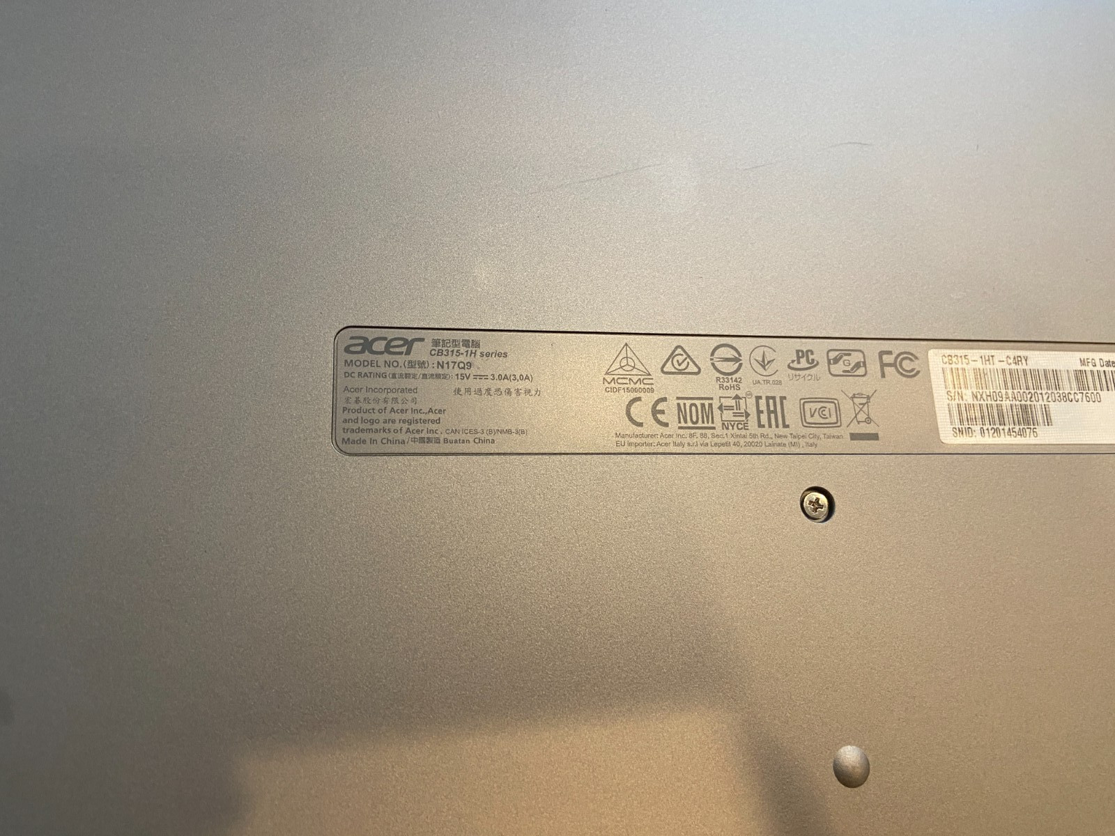 acer chromebook laptop 15.6 inch N17Q9 2