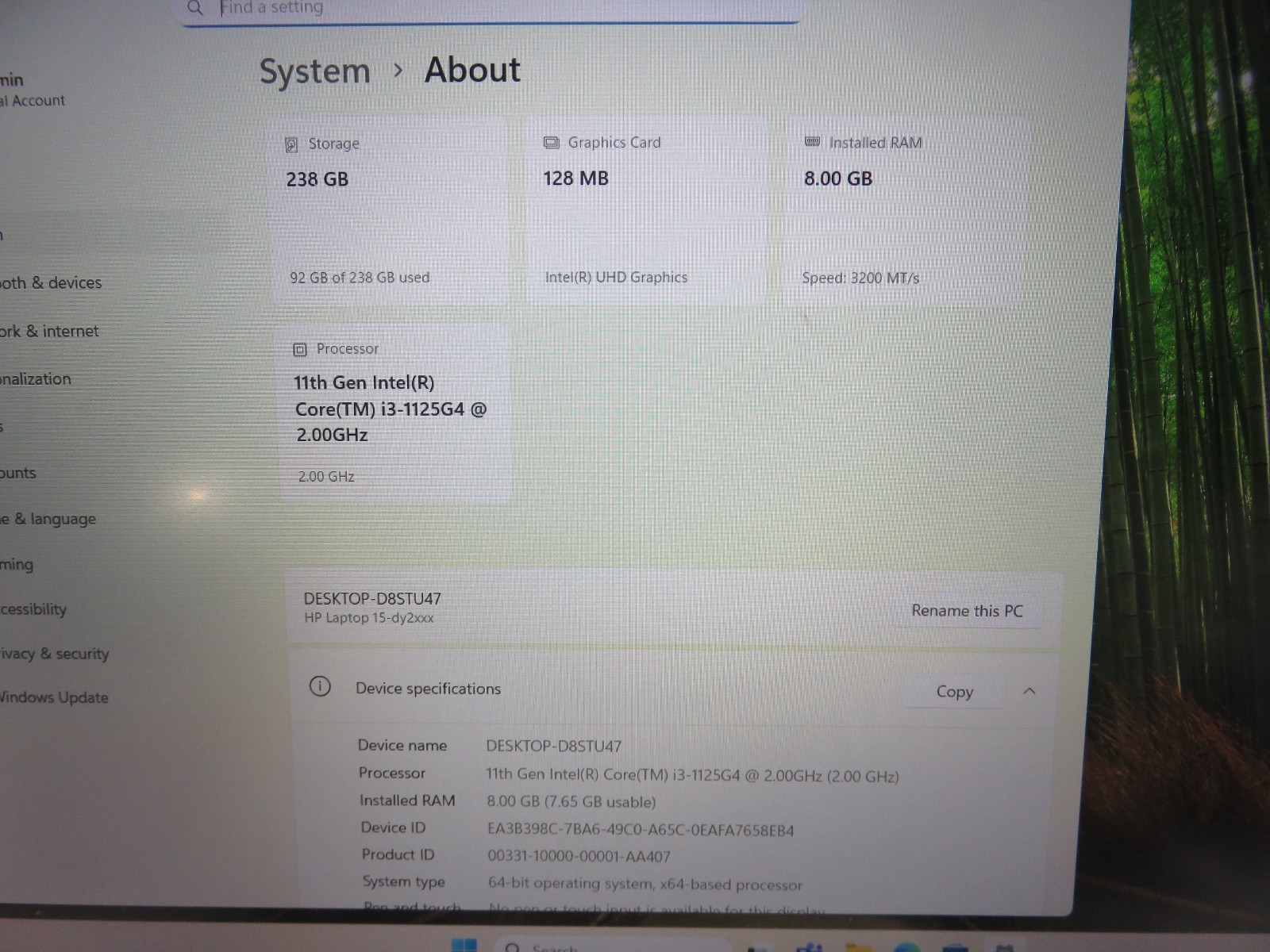 HP 15-dy2035tg 15.6″Intel Core i3-1125G4 2.00GHz 8GB 256GB SSD WINDOWS 11 PRO