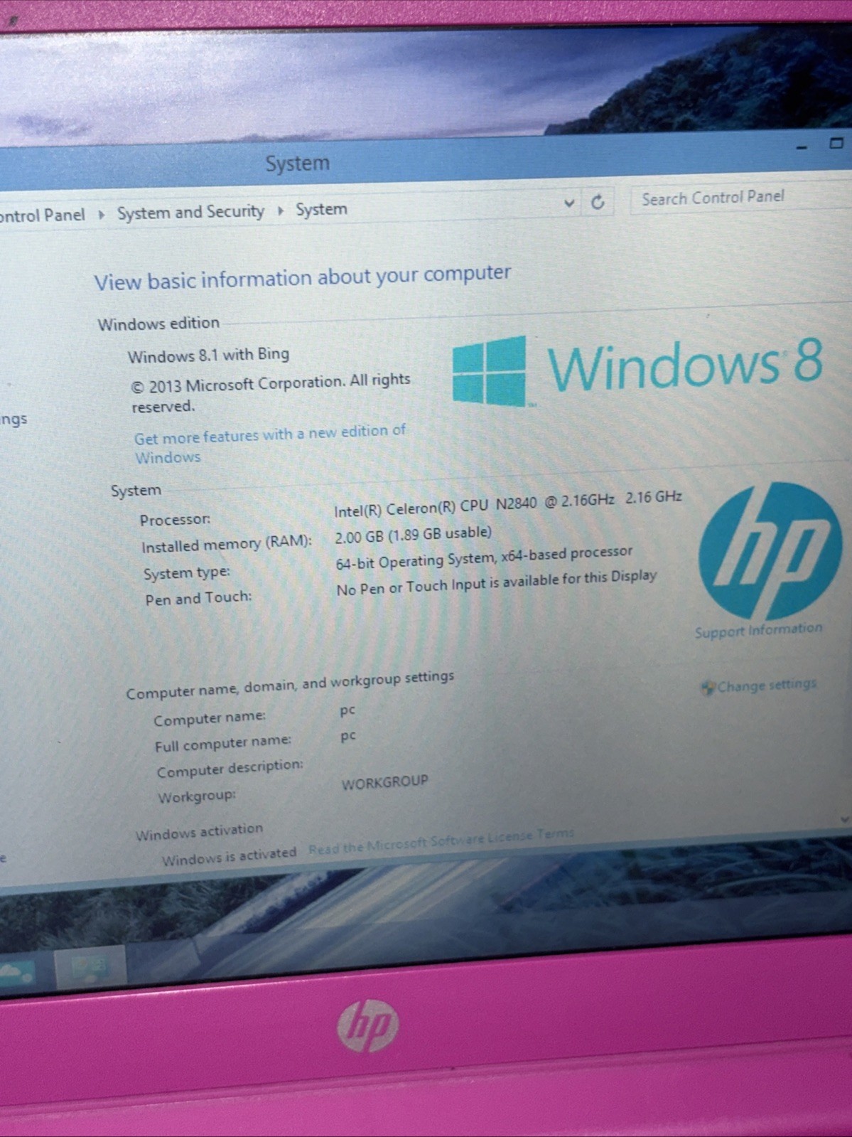 HP Stream 11 Intel Celeron N2840 Dual-Core 2GB RAM 32GB Laptop pInk -READ detail
