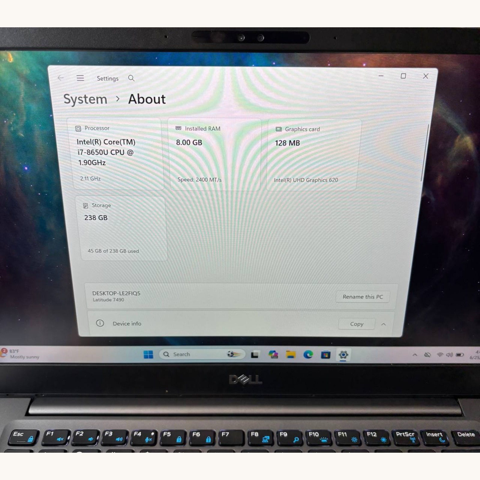 Dell Latitude 7490 i7-8650U 8GB RAM 256GB SSD Win 11 Pro #111