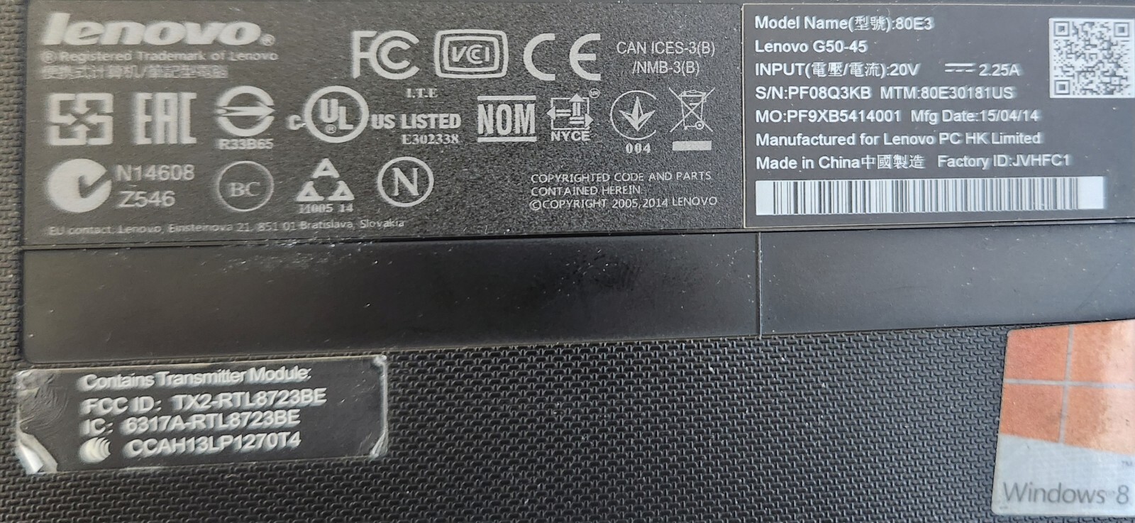 Lenovo g50-45 laptop with Charger 6GB 15.6″ Used No HD