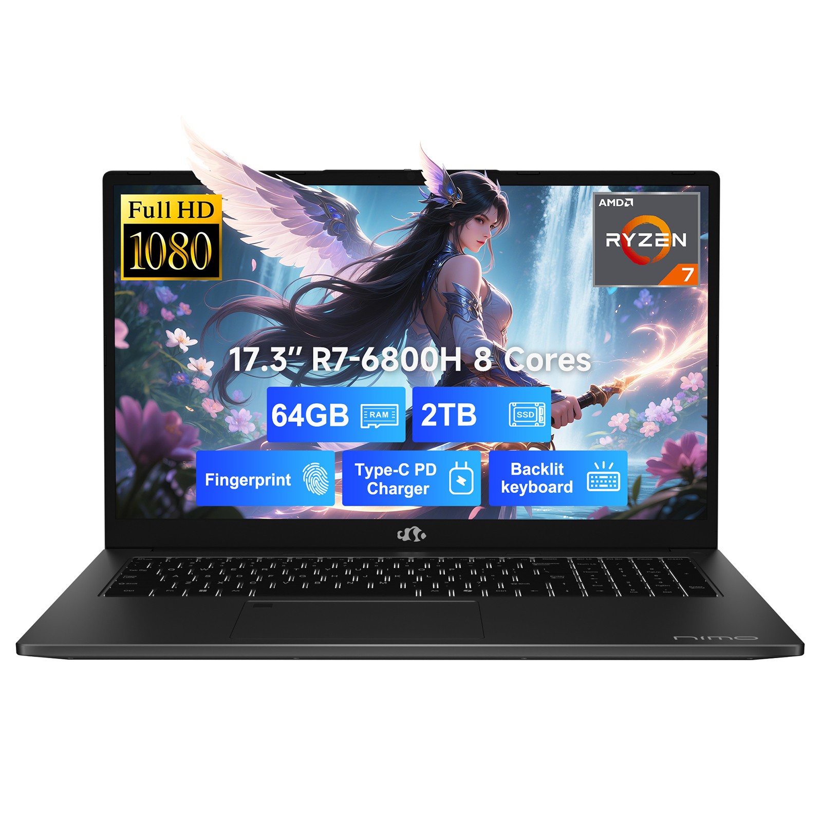 NIMO 17.3″ Gaming Laptop 8 Cores AMD Ryzen 7 6800H 32/64GB DDR5 RAM 1/2TB SSD