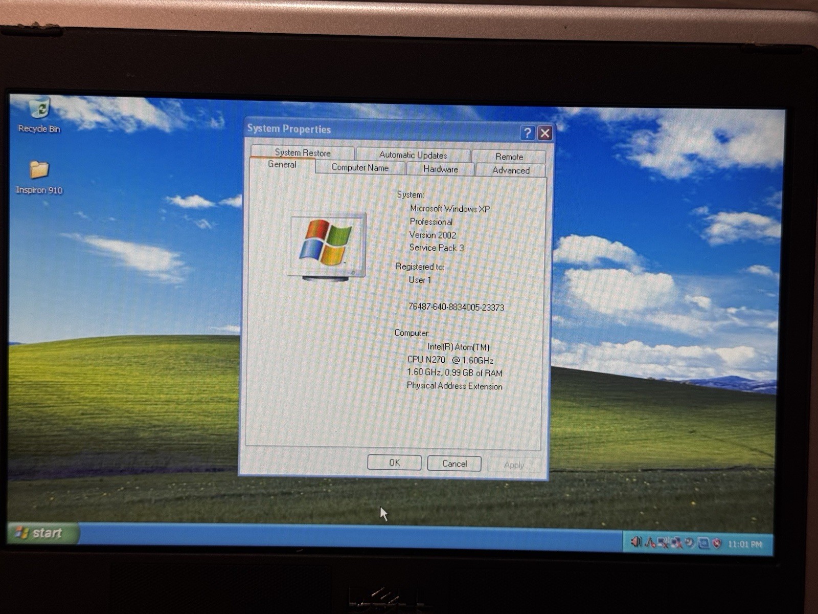 Dell Inspiron Mini 910 Intel Atom N270 1600MHz 1gb RAM 8gb SSD Windows XP