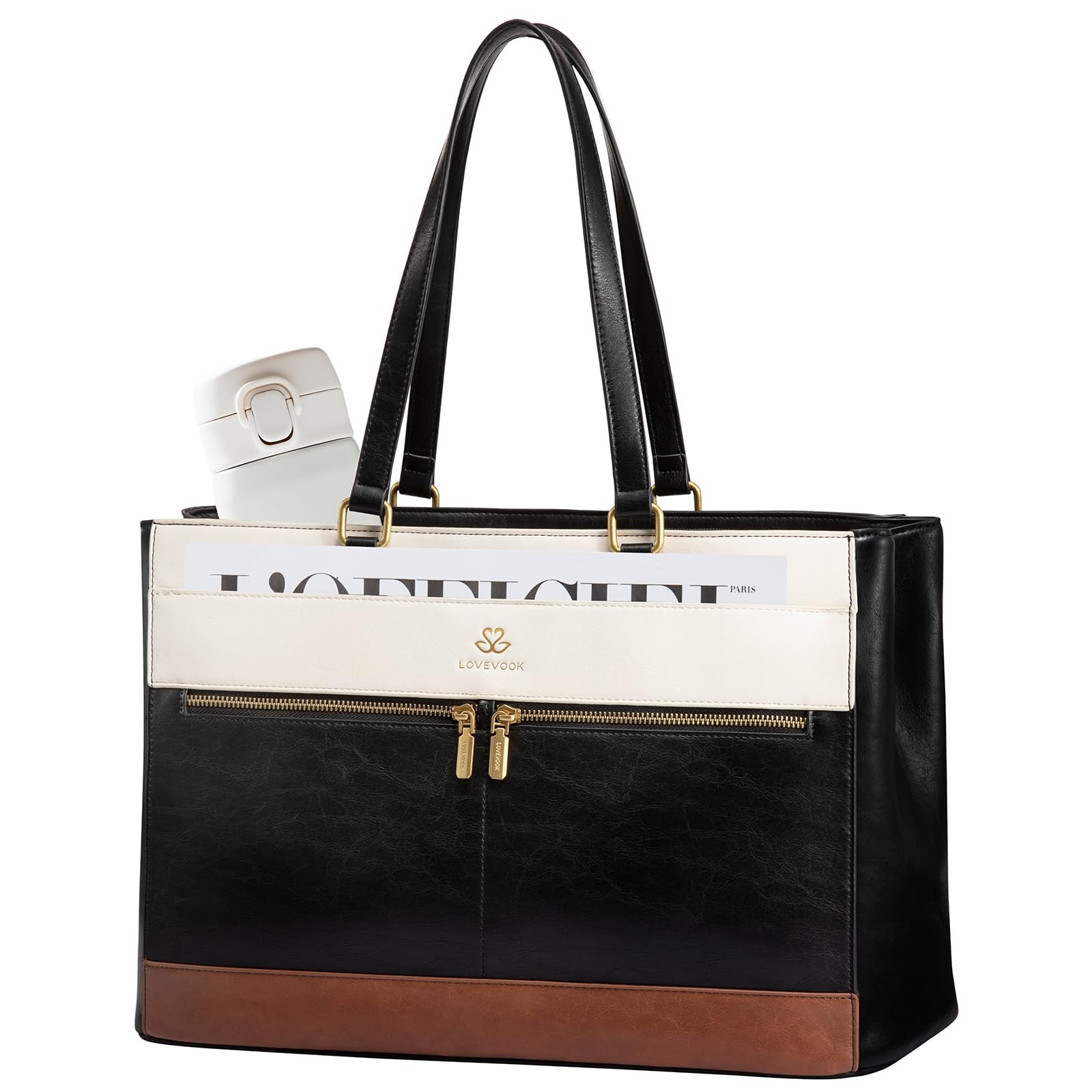 LOVEVOOK Laptop Bag for Women,15.6 Inch Vintage Work Tote Bags for Women,Leather