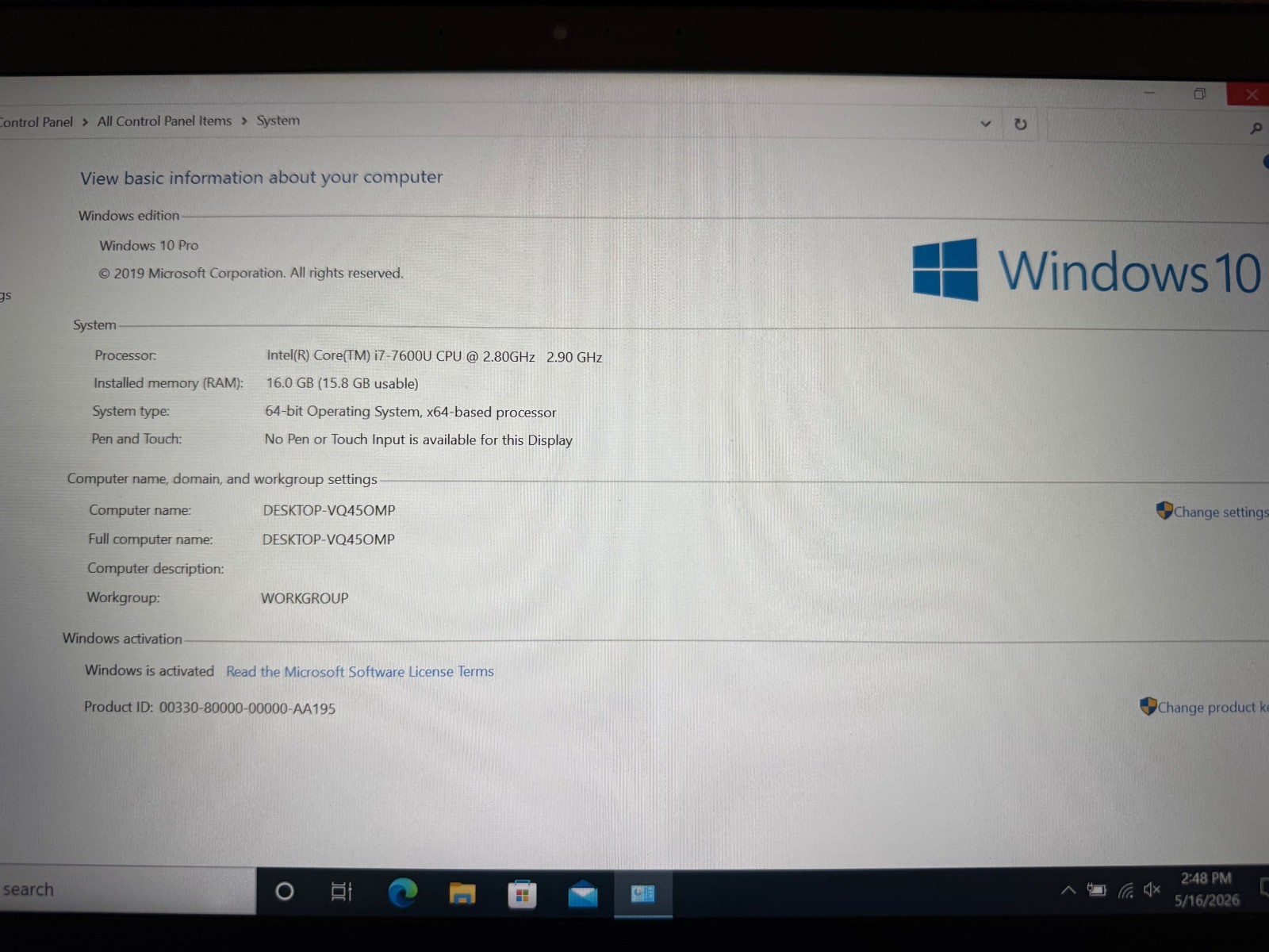 Lenovo ThinkPad T470 Intel Core i7-7600U 2.80GHz 16GB 512GB M.2 SSD