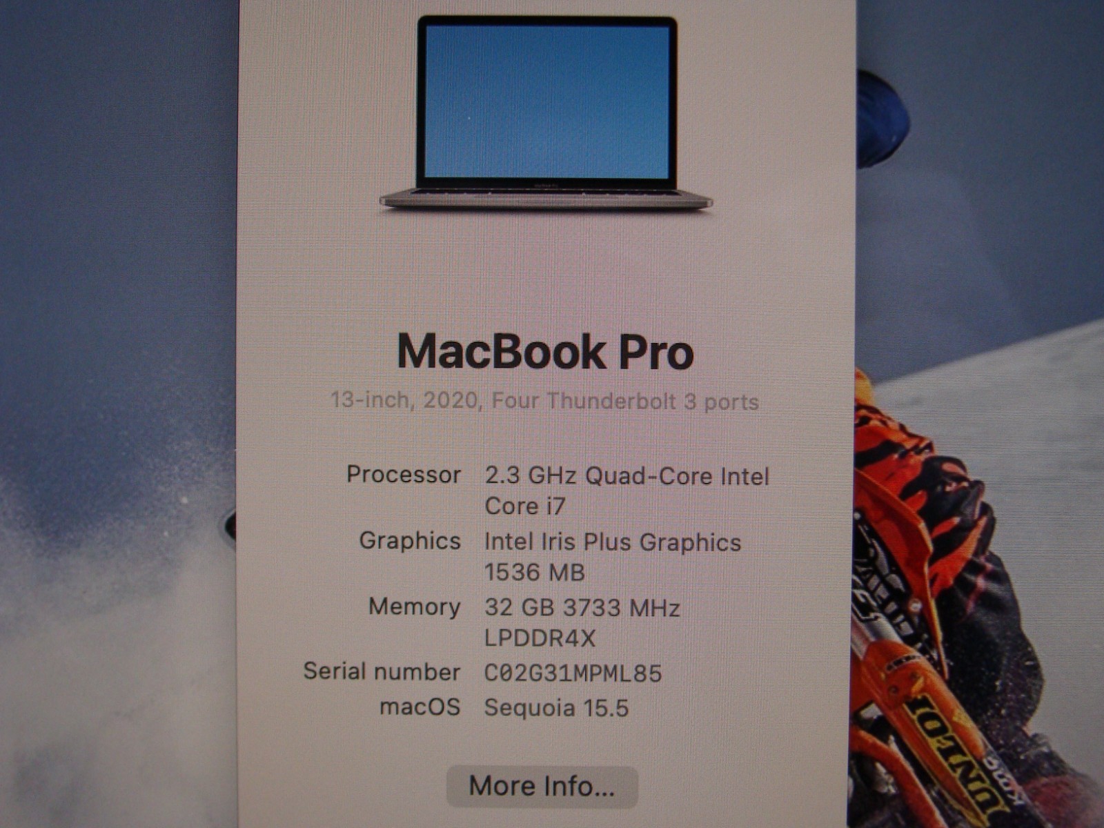 Apple MacBook Pro 13″ (2020) A2251/BTO i7-1068NG7 2.3GHz 32GB 512GB Sequoia +PA