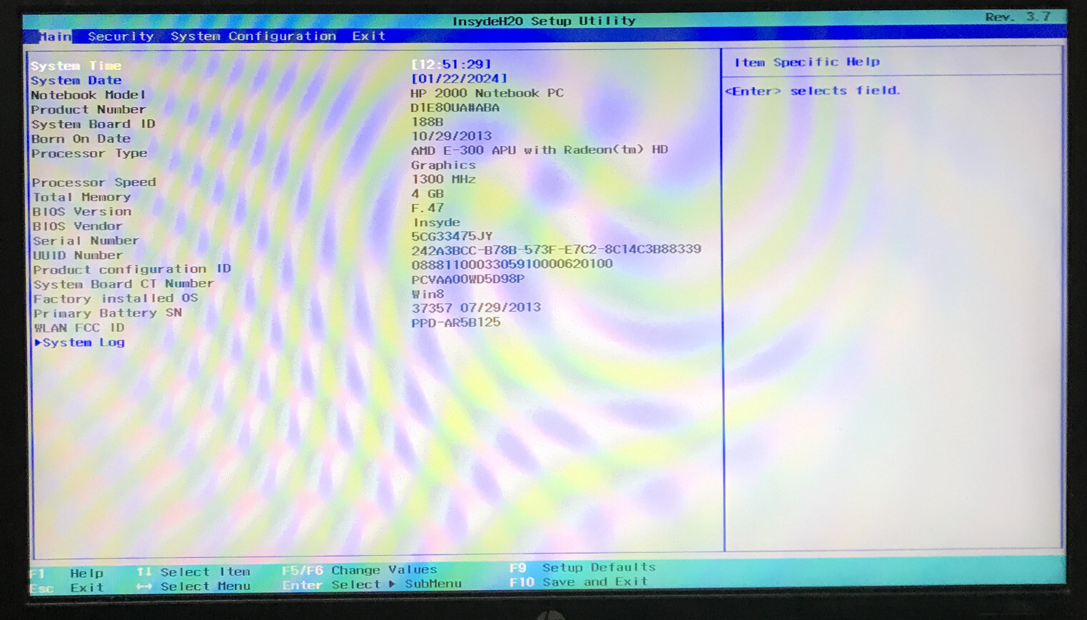 HP 2000 Notebook AMD E-300 APU Radeon HD 1.30GHz 4GB Ram No HDD Boot to BIOS