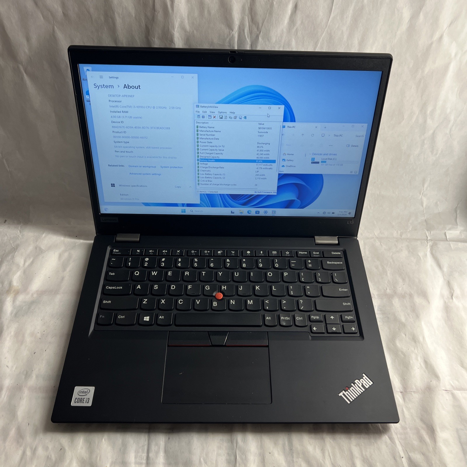 Lenovo ThinkPad L13 Yoga Intel Core i3-10110U @2.1GHz 4GB RAM 128GB SSD W11P