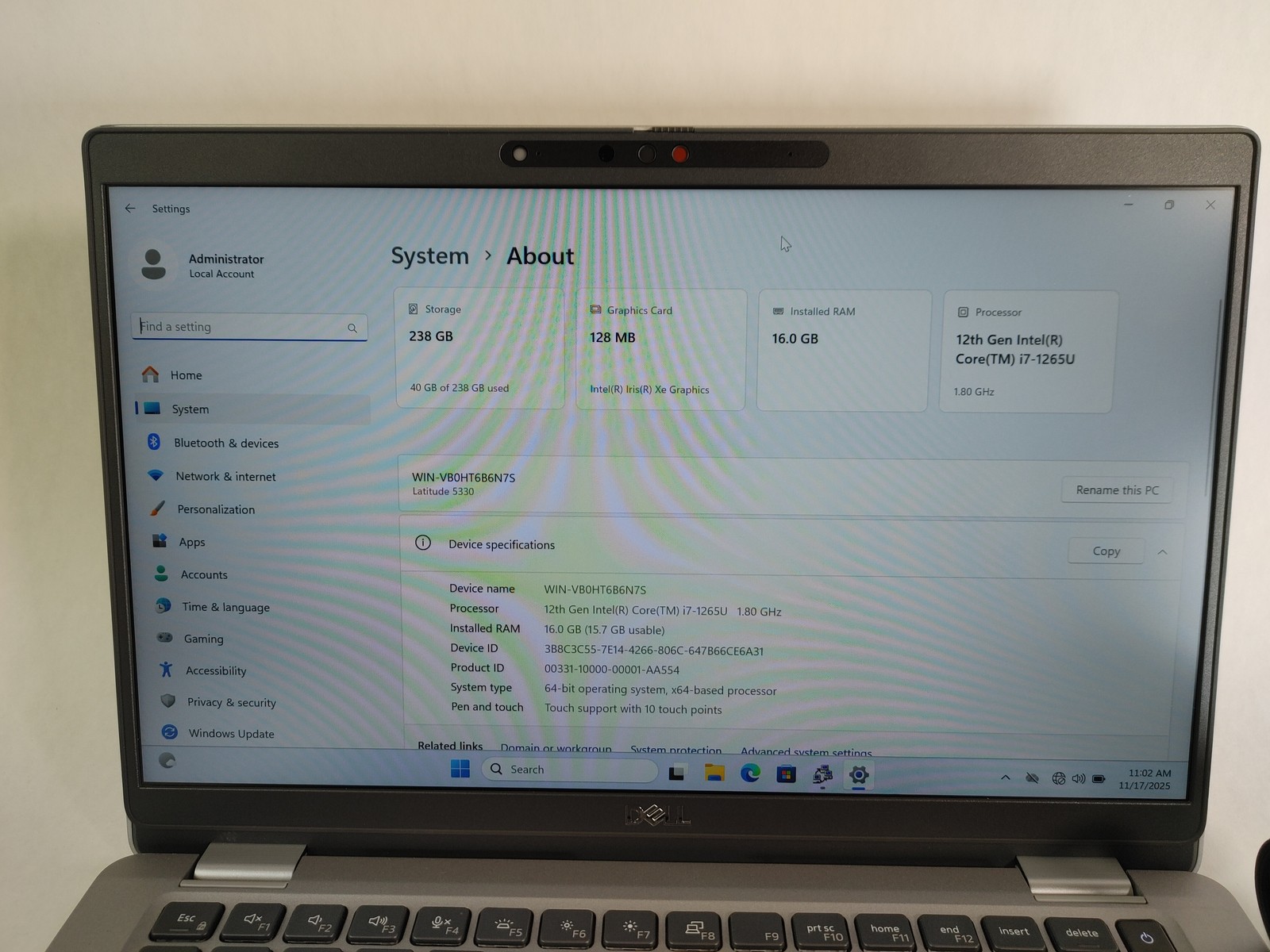 Dell Latitude 5330 Core i7-1265U 1.80 GHz 16 GB 256 GB NVMe Windows 11 Pro