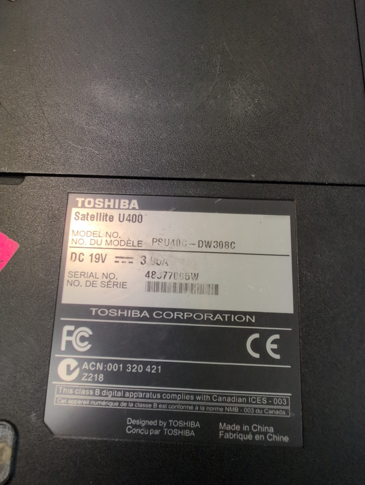 Toshiba Satellite Pro U400 13.3″ Laptop C2D T5550/4GB RAM/ 320GB HDD (NO OS) –