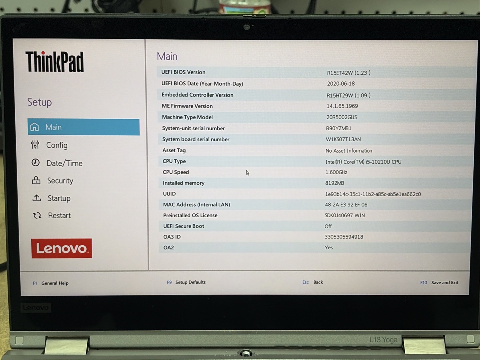 Lenovo ThinkPad L13 Yoga 2in1 13.3″ FHD Touch i5-10210u 8GB RAM 256GB SSD NO OS