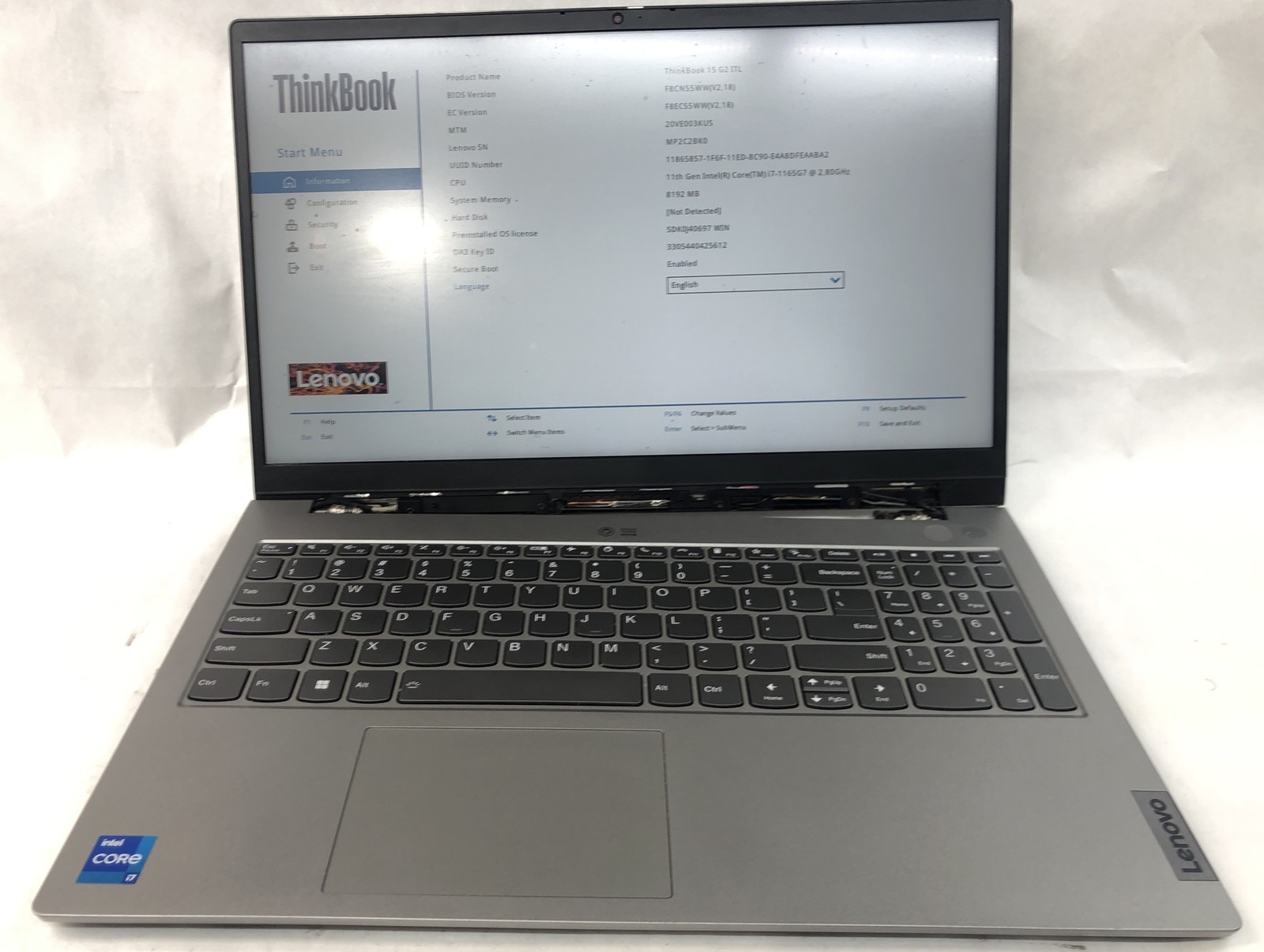 Lenovo Thinkbook 15 G2, Intel Core i7-1165G7 @ 2.8GHz, 8GB RAM, NO SSD/OS *READ