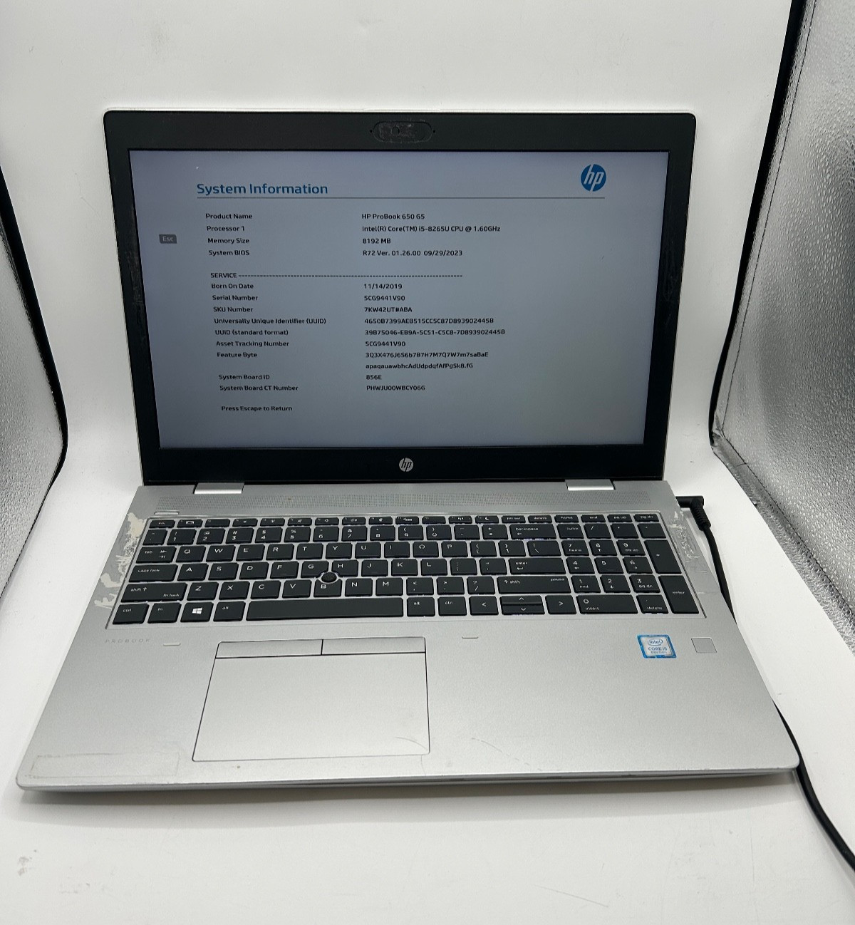 HP ProBook 650 G5 15.6″ Laptop i5-8265U 1.60GHz 8GB RAM Without Storage No Wi-Fi