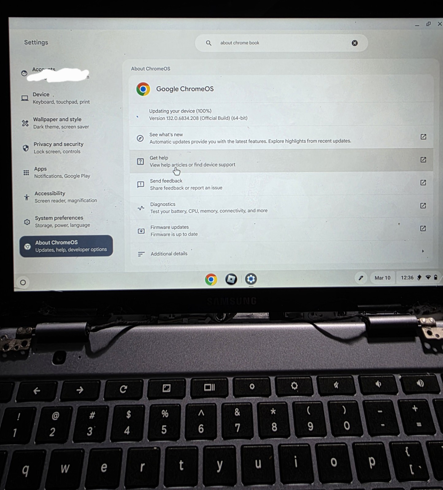 Samsung Chromebook, works perfectly. Needs repair. Comes with bag and charger.