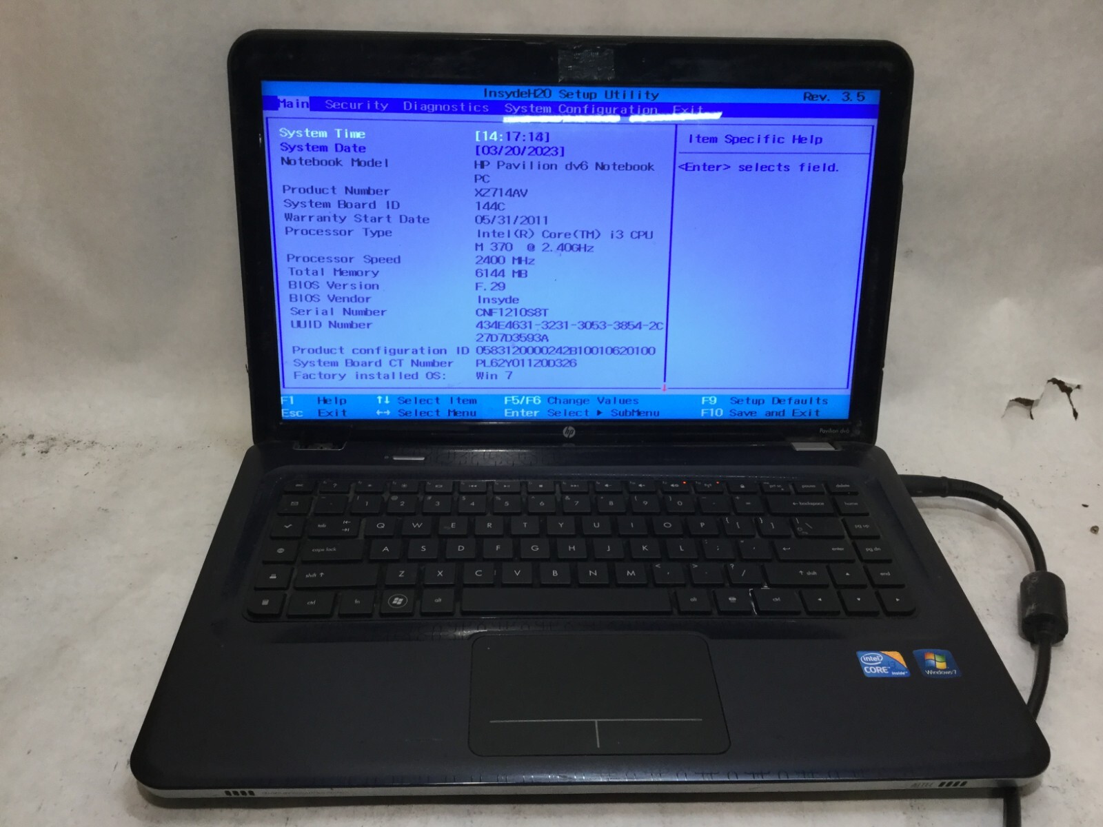 HP dv6t-3200 / Intel Core i3 M370 @ 2.40GHz / (CASE DAMAGE/MISSING PARTS!) -MR
