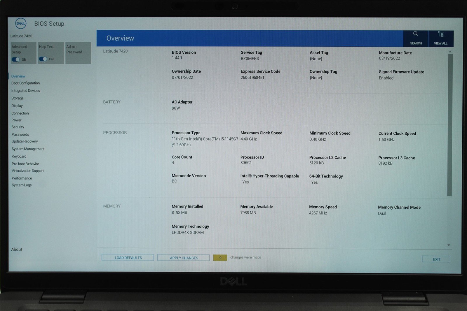 Dell Latitude 7420 14″ FHD i5-1145G7 2.6GHz 256GB SSD 8GB RAM NO OS