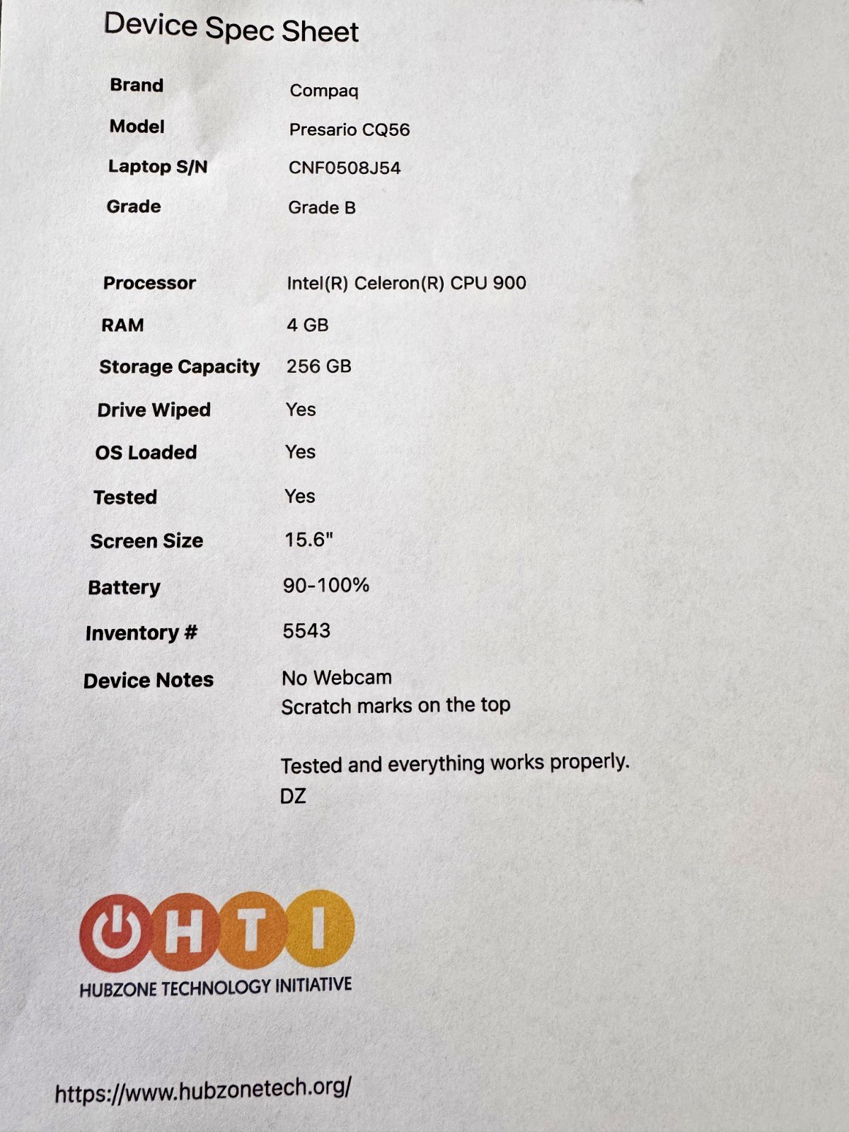 Compaq Presario CQ56 Intel Celeron CPU 900 4GB Ram 256GB HDD 15.6″ Chrome FlexOS