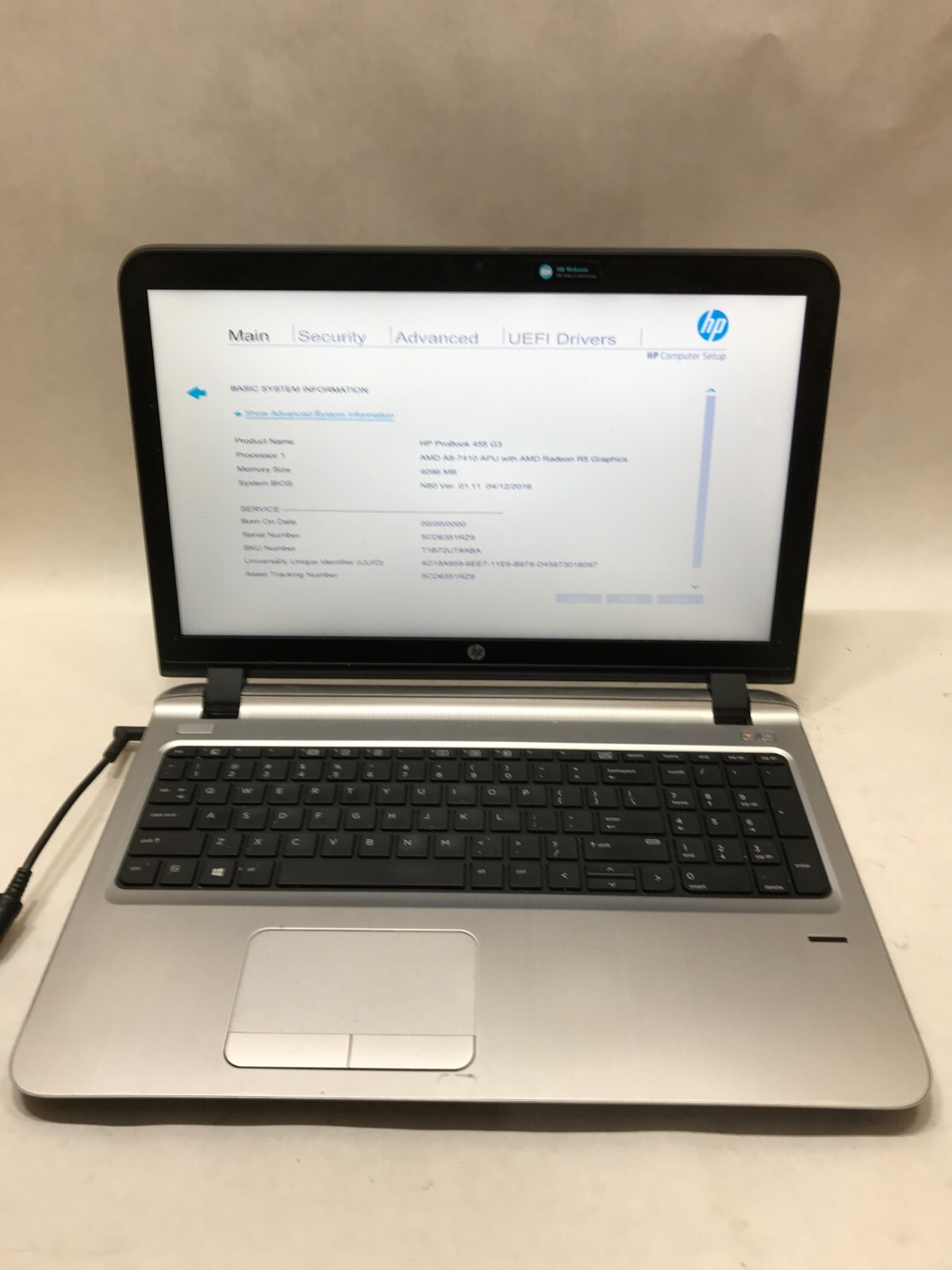 HP ProBook 455 G3 15″ AMD A8-7410 4GB RAM NO HDD/OS Missing Bottom Cover!!! – DW