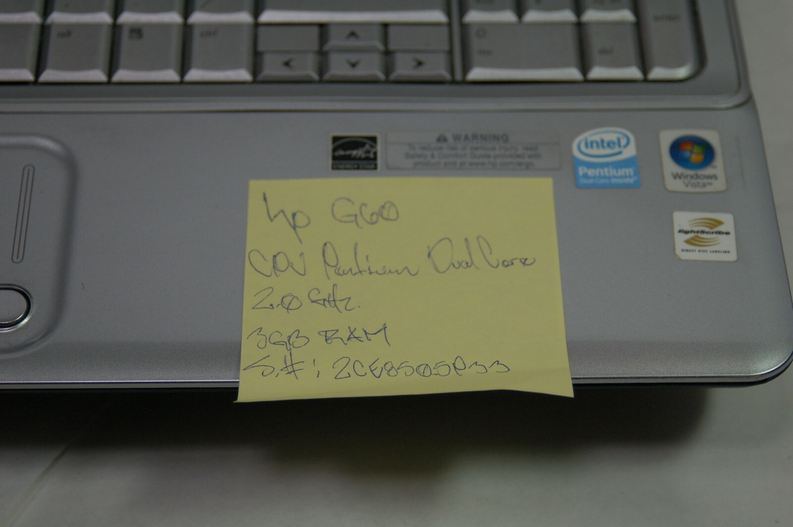 hp G60 CPU Pentium Dual Core 2GHz 3GB RAM S# 2CE8505P33 As Is