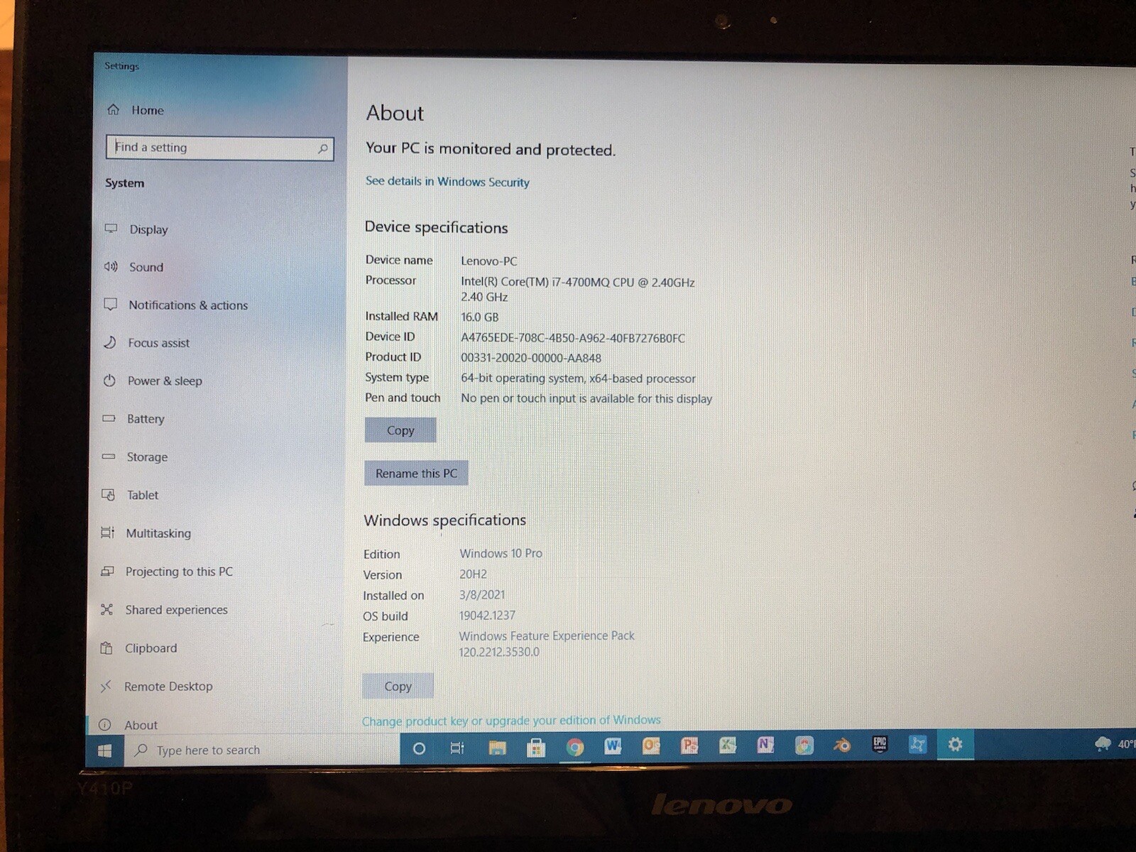 Lenovo 14 i7-4700MQ 16GB RAM 500GB SSD Nvidia GT 755M Win10 Pro Gaming Laptop