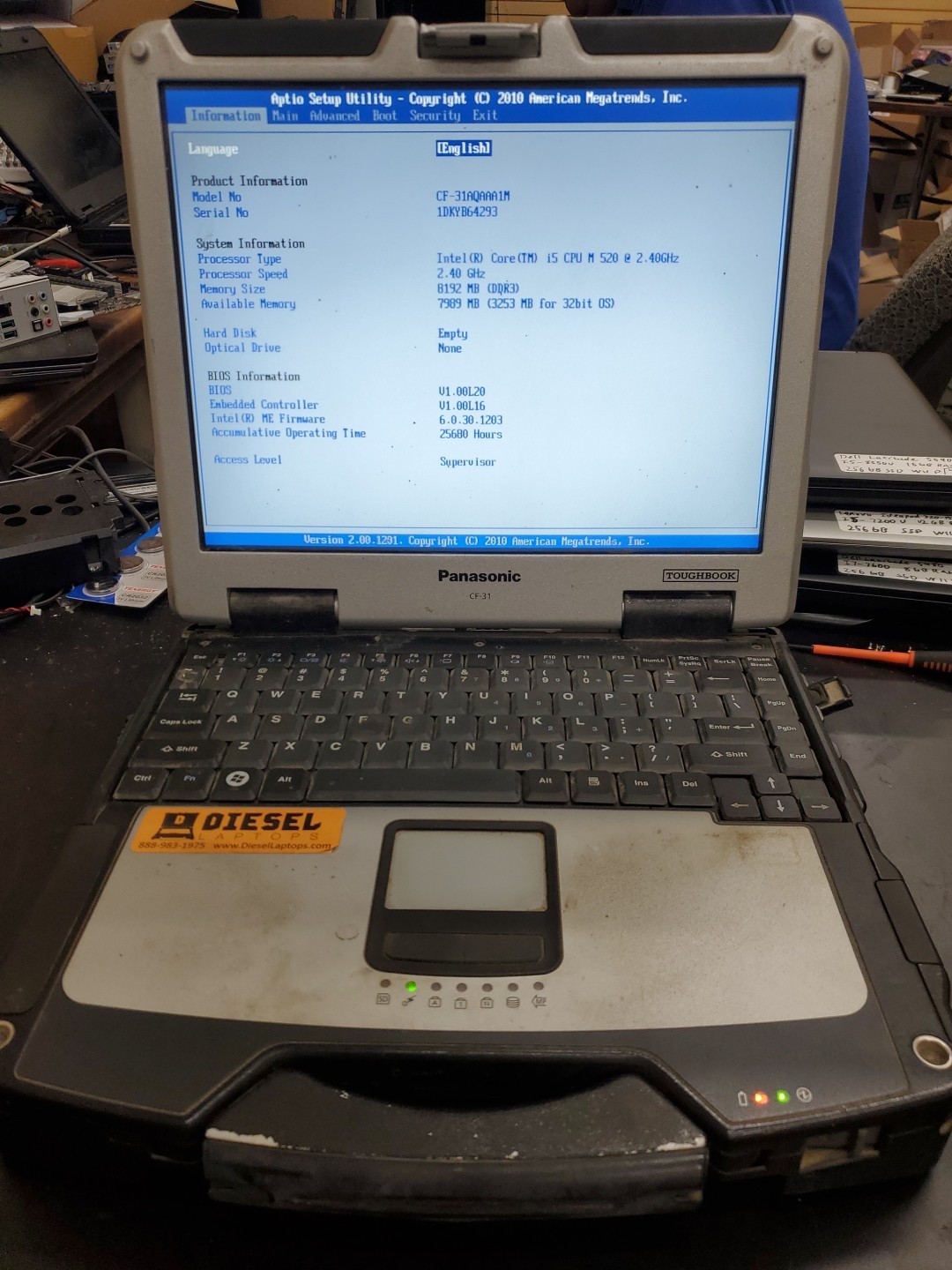 Panasonic Toughbook CF-31 MK-1 i5 520M @ 2.40GHz 8GB 25680HRS Diesel