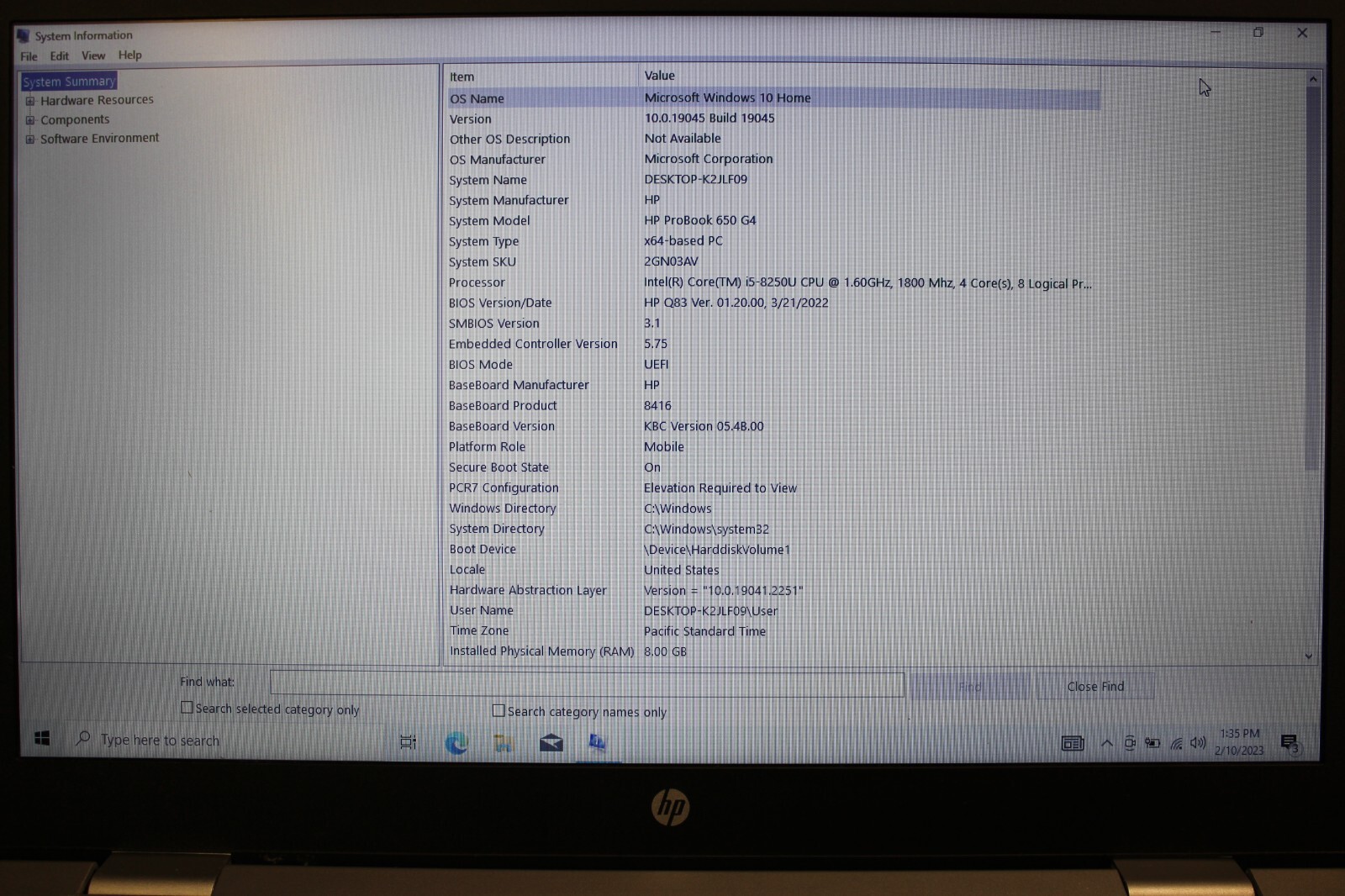 HP Probook 650 G4 I5-8250U 256 NVME SSD- 8GB DDR4 Win10home